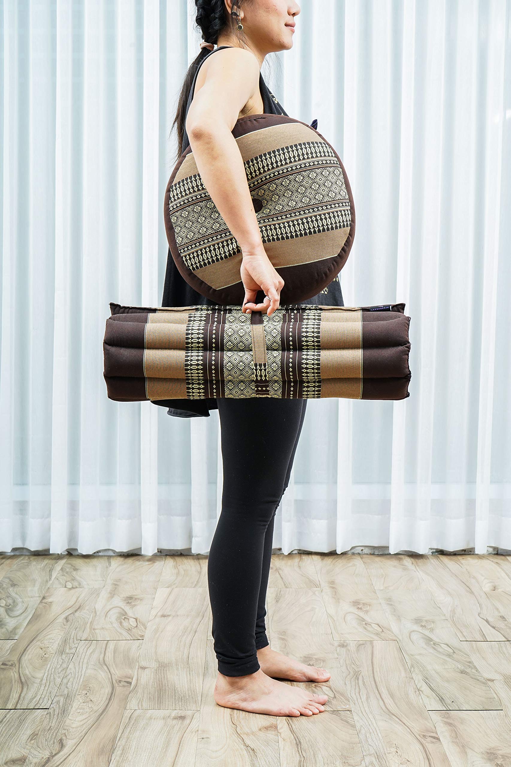Leewadee Meditation Cushion Set - Premium Zafu Yoga Pillow & Roll-Up Zabuton Mat with Natural Kapok Filling for Comfortable Seated Meditation, Yoga & Mindfulness Practice at Home