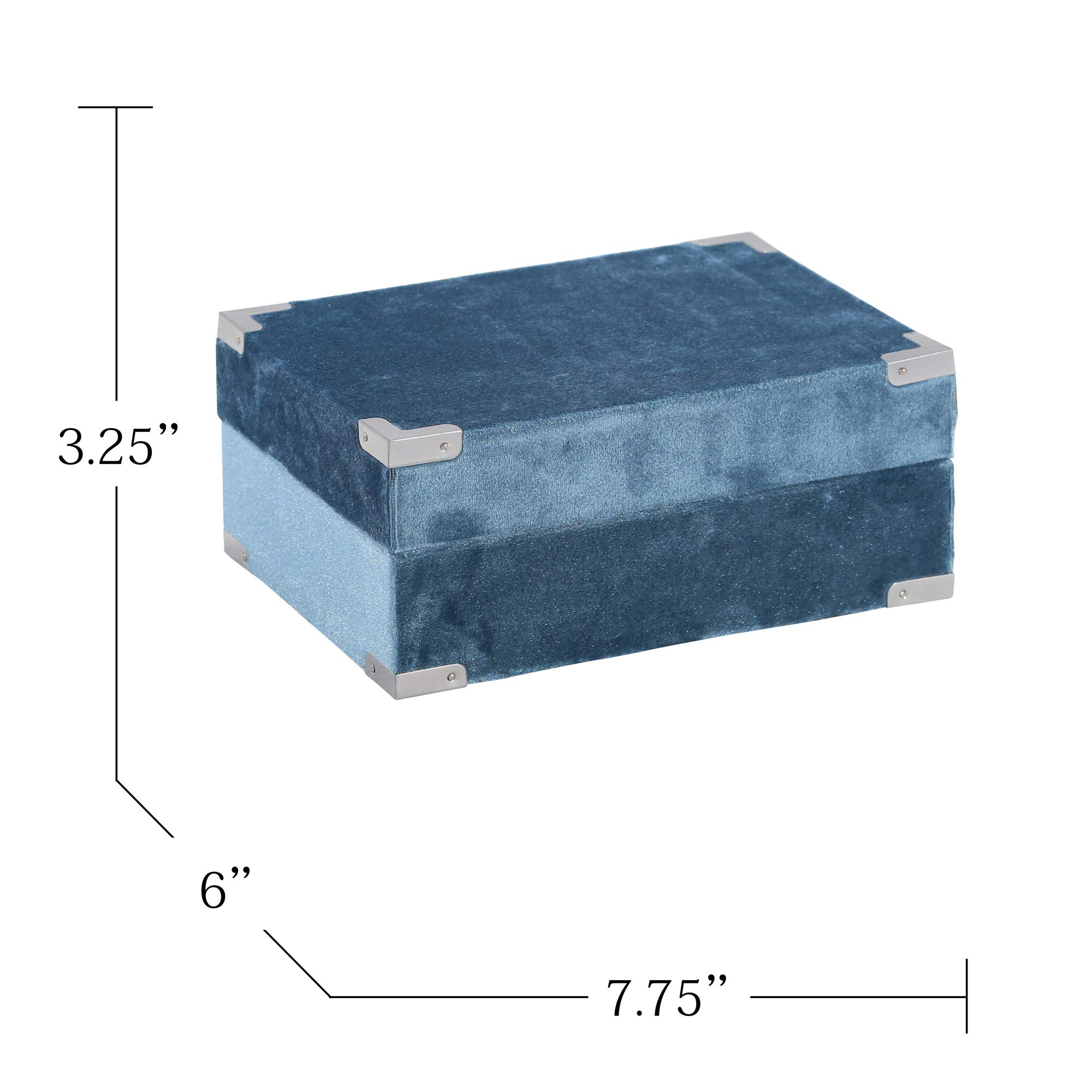 Sagebrook Home Velveteen Storage Box - Blue Fabric Organizer with Lid, 7.75