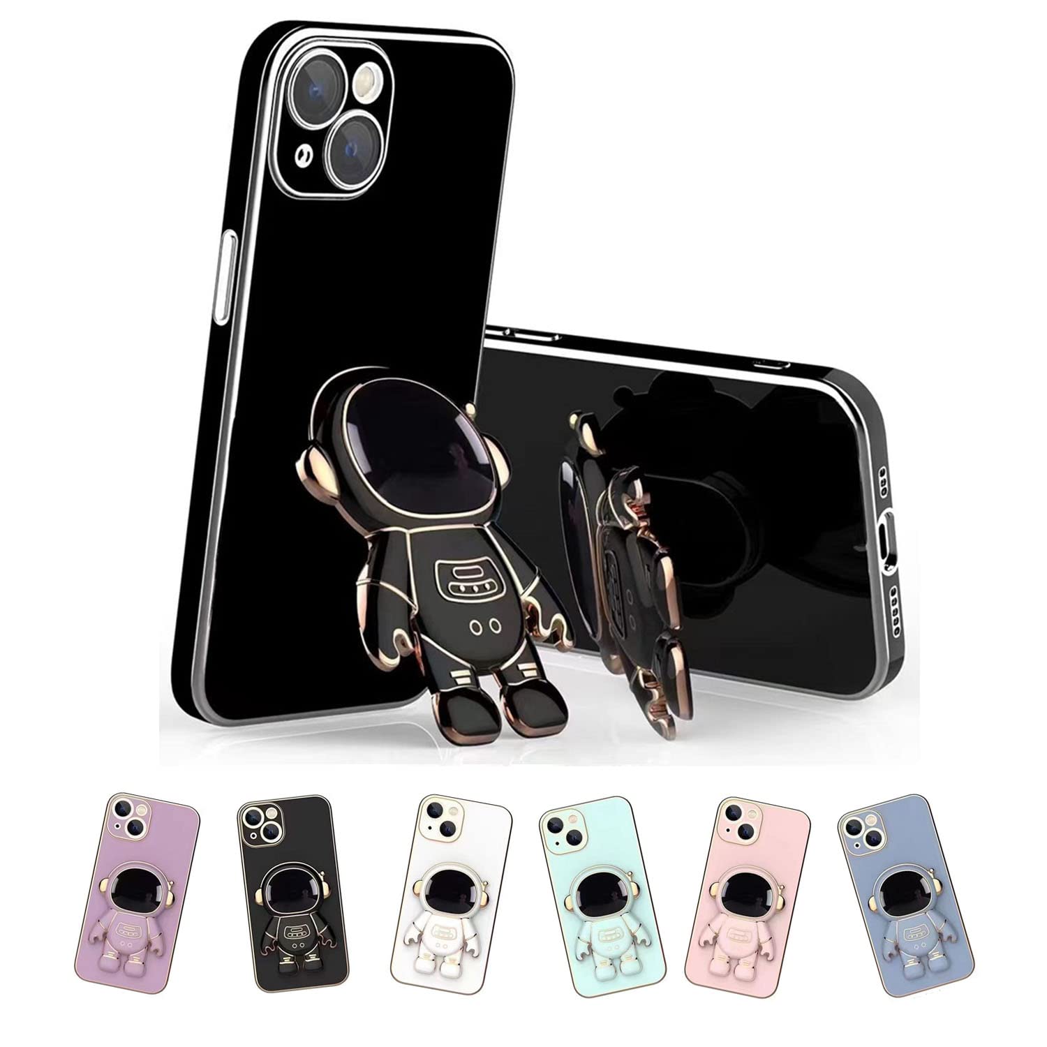 2022 New Astronaut Hidden Stand Phone Case for iPhone - Protective Cover with Stand & Lens Film | Creative Astronaut Design for Daily Use, Travel & Work