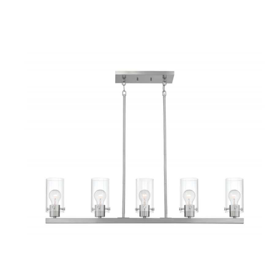 Modern 5-Light Island Pendant Lighting Fixture for Kitchen Dining Room - Adjustable Hanging Chandelier with Clear Glass Shades - Perfect for Farmhouse, Contemporary or Industrial Home Decor