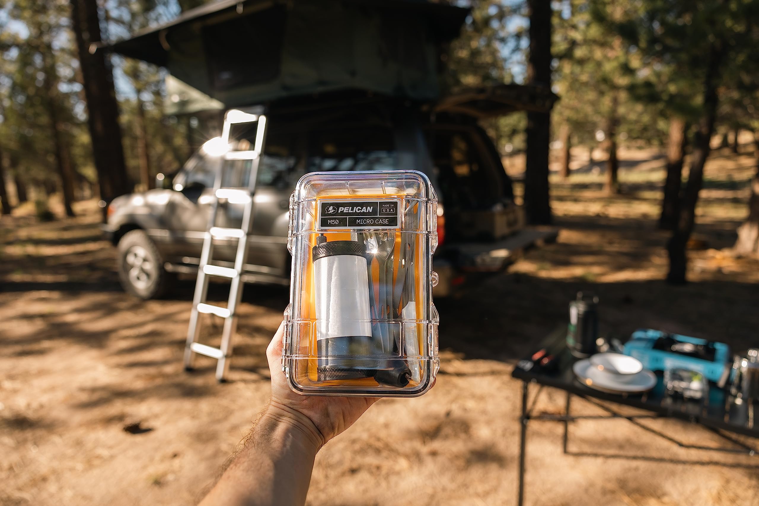 **Pelican M50 Micro Waterproof Case - Dry Box for iPhone, GoPro, Cameras | Shockproof, Dustproof, Airtight Protection | Perfect for Camping, Fishing, Hiking, Kayaking & Beach Adventures (Black/Clear)**