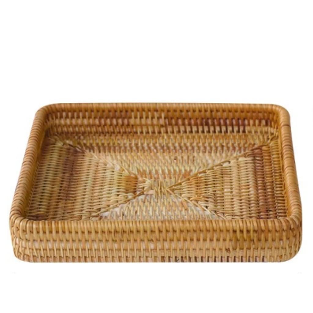 EYHLKM Handwoven Rattan Storage Basket - Large Square Wicker Tray for Picnic, Bread, Fruits & Kitchen Organization | Perfect for Home Decor, Pantry Storage & Party Serving