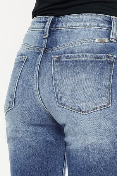 Kancan Women's High Waist Distressed Hem Cropped Straight Jeans - Trendy Denim Pants for Casual Outfits, Street Style & Everyday Wear