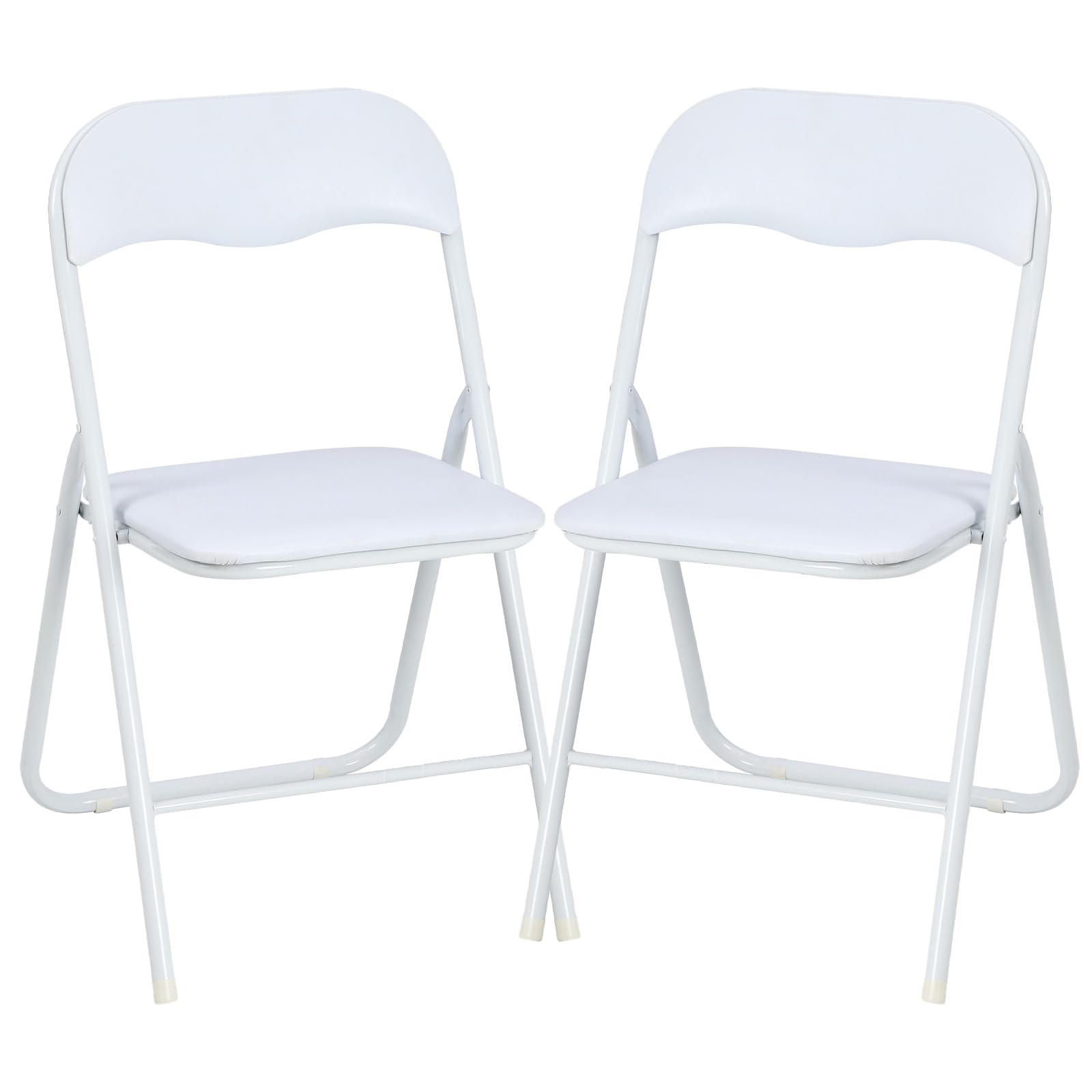 GAOMON 2 Pack Folding Chairs - Portable Metal Stackable Chairs with Cushion & Non-Slip Feet for Indoor Outdoor Events, Parties, Camping, Picnics & Home Use - White