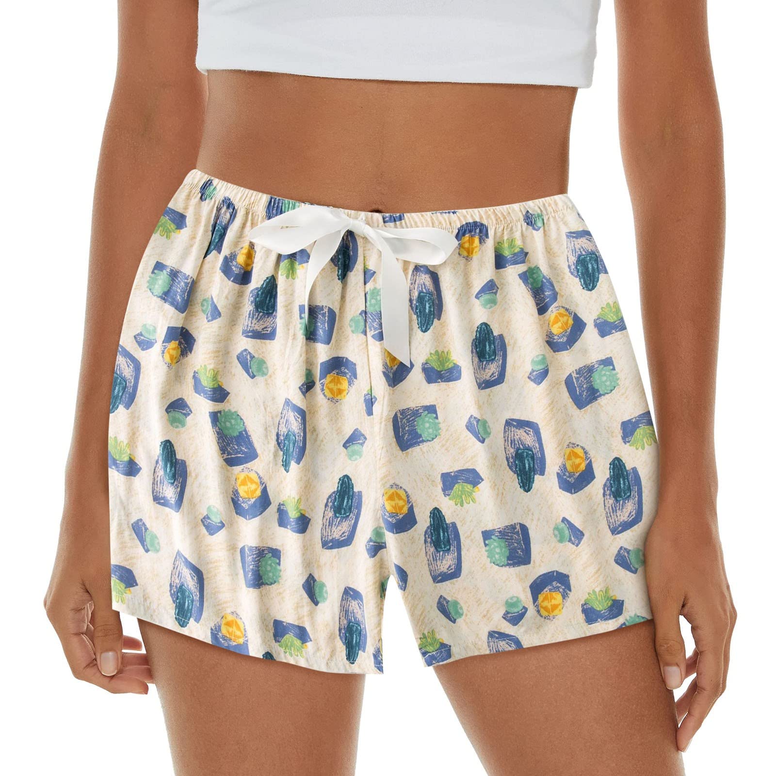 Women's Lightweight Pajama Shorts with Bow - Elastic Waist Lounge Pants for Sleep & Relax