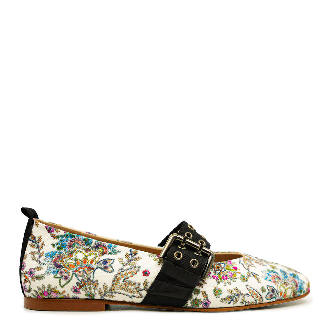 Blublonc Women's Floral Printed Pointed Toe Buckle Shoes - Elegant Dress Shoes for Office, Party & Special Occasions