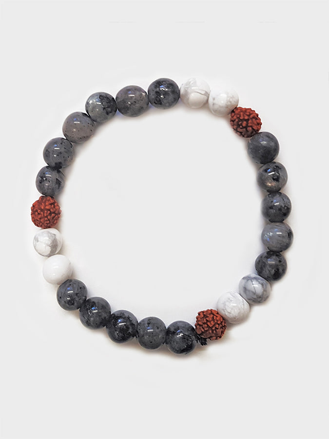 Authentic Labradorite Howlite & Rudraksha Mala Bead Yoga Bracelet - Spiritual Healing Meditation Jewelry for Yoga Studio, Stress Relief & Positive Energy