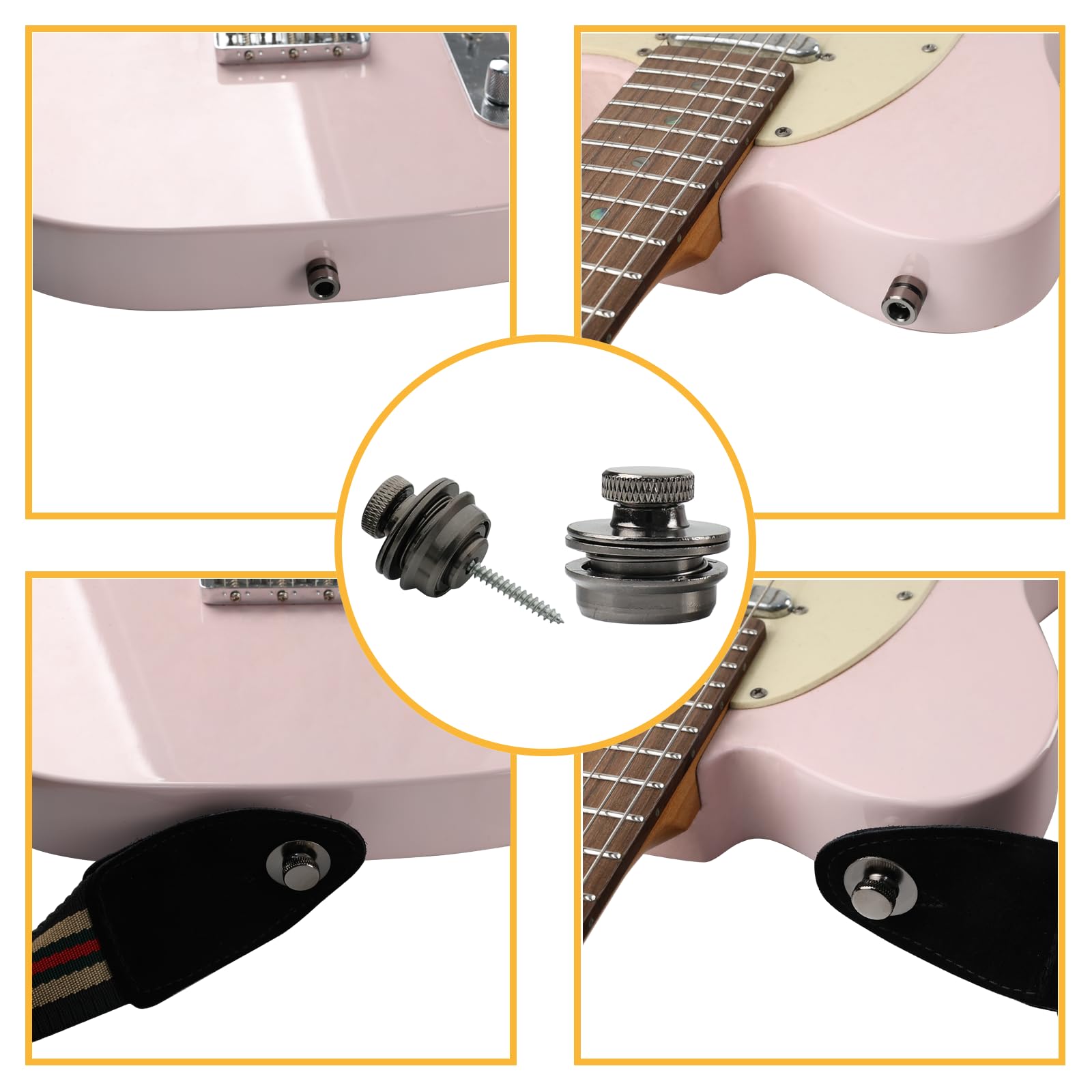 Electric Guitar & Bass Strap Locks - Black Flat Head Quick Release Security Straps (2-Pack) - Easy Installation for Fender Strat, Tele, Les Paul & Acoustic Guitars - Perfect for Live Performances & Studio Sessions