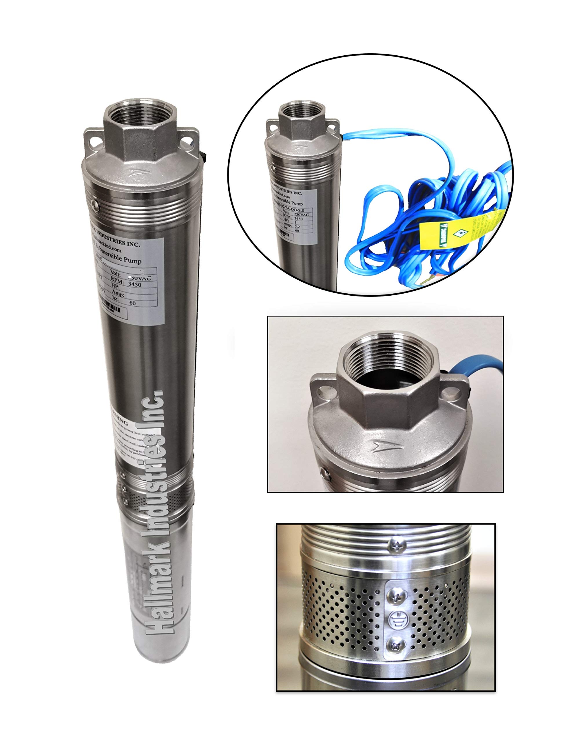 Hallmark Industries MA0419X-12A 2HP Deep Well Submersible Pump - 230V 60HZ, 33 GPM, Stainless Steel - Fits 4