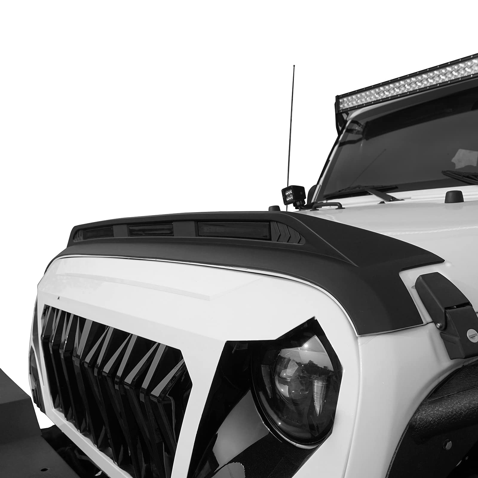 Jeep Wrangler JK Hood Protector with Amber Lights - Bug Deflector Shield Guard Compatible with 2007-2018 JK & JKU Unlimited Sahara Rubicon Sport Models | Off-Road Protection & Style Enhancement
