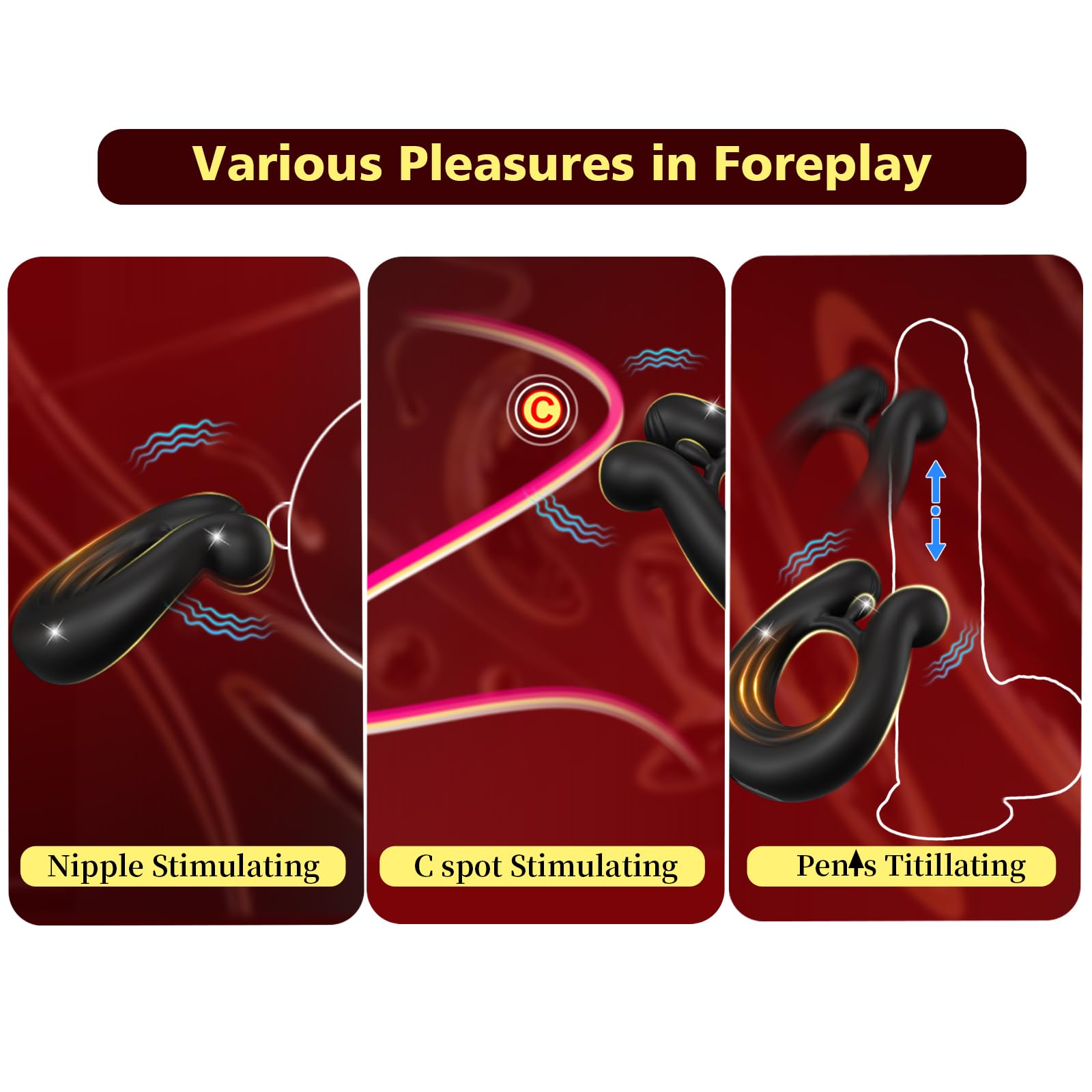 Triple Stimulation Vibrating Cock Ring for Couples - Silicone Penis Ring & Clitoral Stimulator for Enhanced Pleasure - Men & Women Adult Sex Toy - Perfect for Spicing Up Intimate Moments & Couples Play