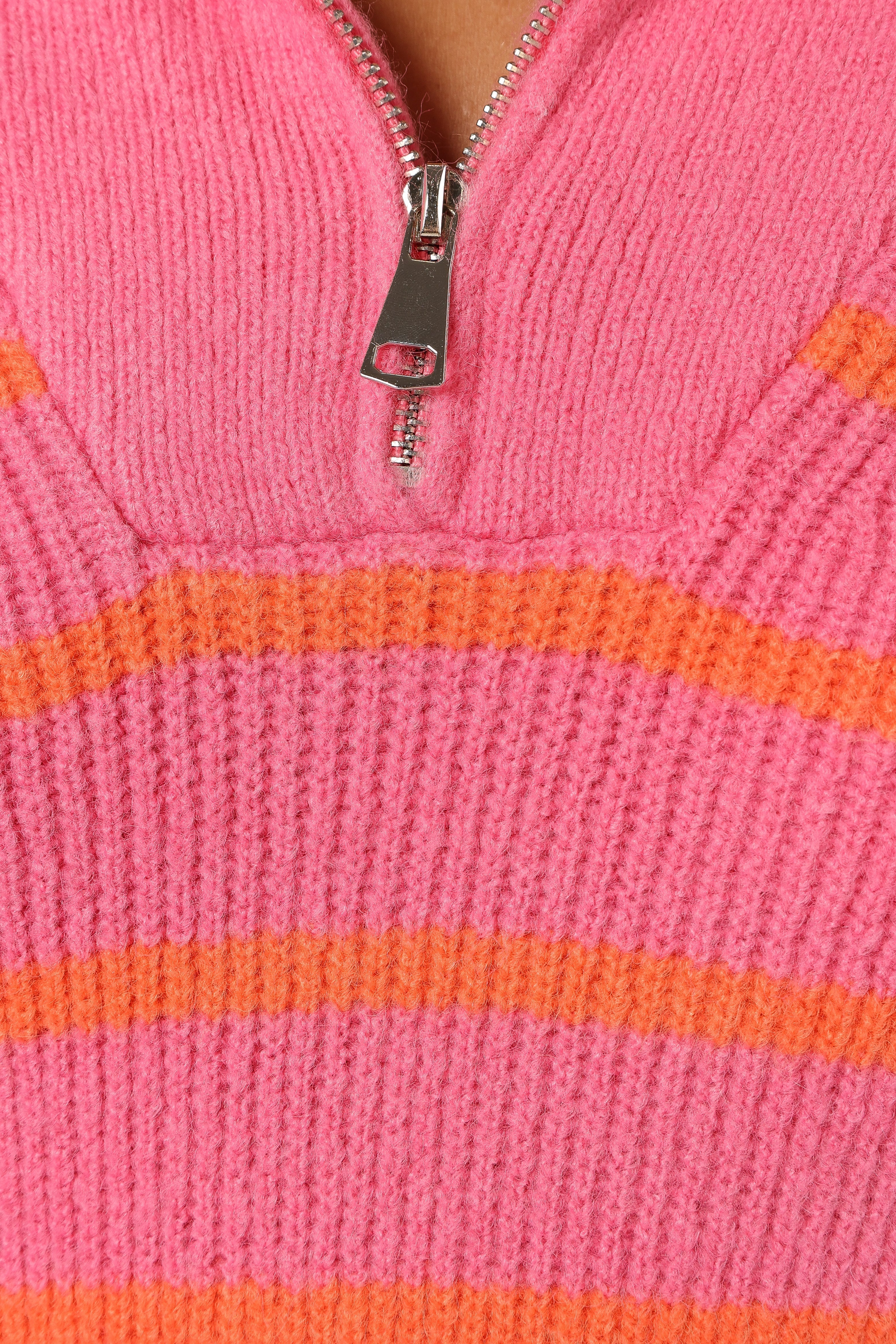 Everleigh Quarter Zip Striped Knit Sweater for Women - Soft Pink Pullover with Striped Design, Cozy Fall & Winter Fashion, Perfect for Casual Outings & Layering