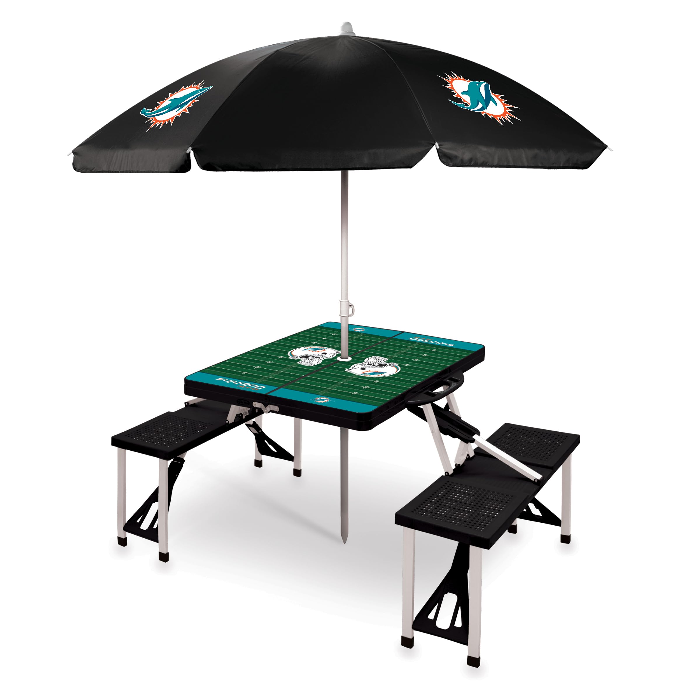 PICNIC TIME NFL Portable Folding Picnic Table with Seats & Umbrella - Perfect for Tailgating, Camping, Beach & Outdoor Gatherings