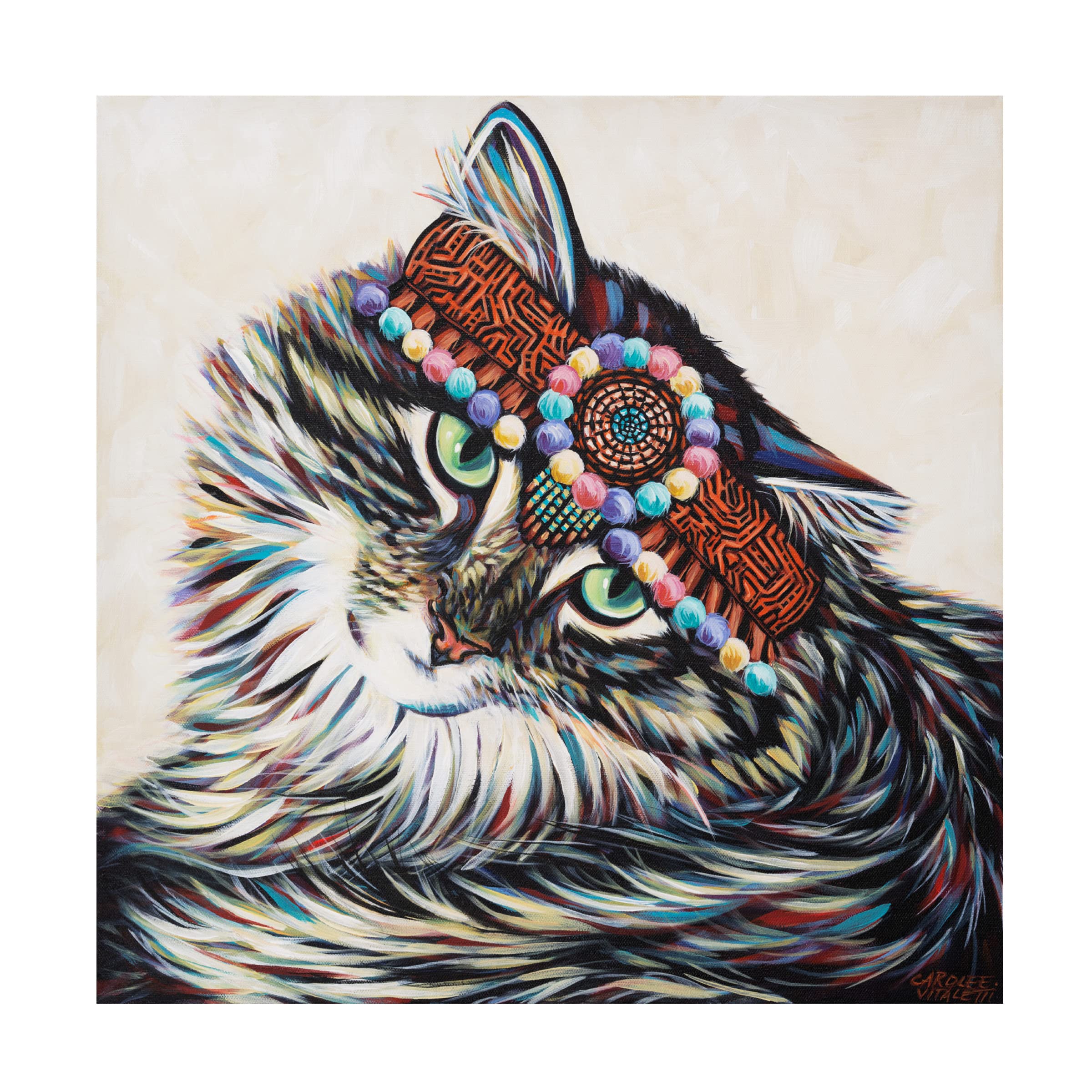 Trademark Fine Art 'Hippie Cat I' Canvas Wall Art by Carolee Vitaletti - Vibrant Bohemian Cat Painting for Living Room, Bedroom & Office Decor