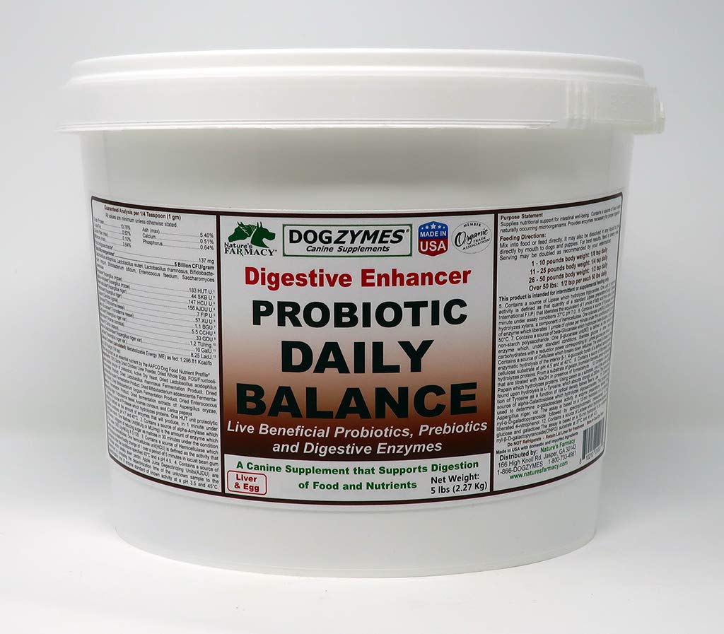 Dogzymes Probiotic Daily Balance for Dogs - 5lb Digestive Health Supplement with Live Microorganisms & Enzymes for Gut Support, Liver & Egg Base - Ideal for Sensitive Stomachs & Digestive Issues