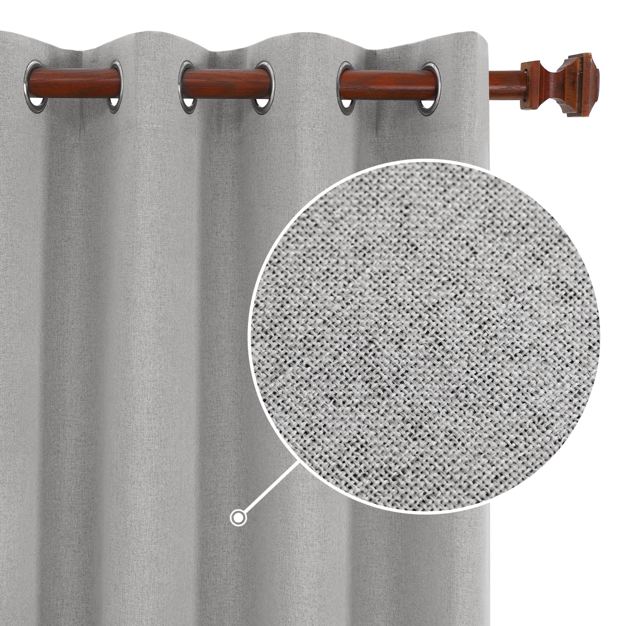 Deconovo Blackout Curtains - 100% Room Darkening Linen Window Drapes with Grommets (Grey, 52x72 Inches, 2 Panels) for Bedroom, Living Room & Nursery - Perfect for Light Sleepers, Home Theater & Daytime Napping