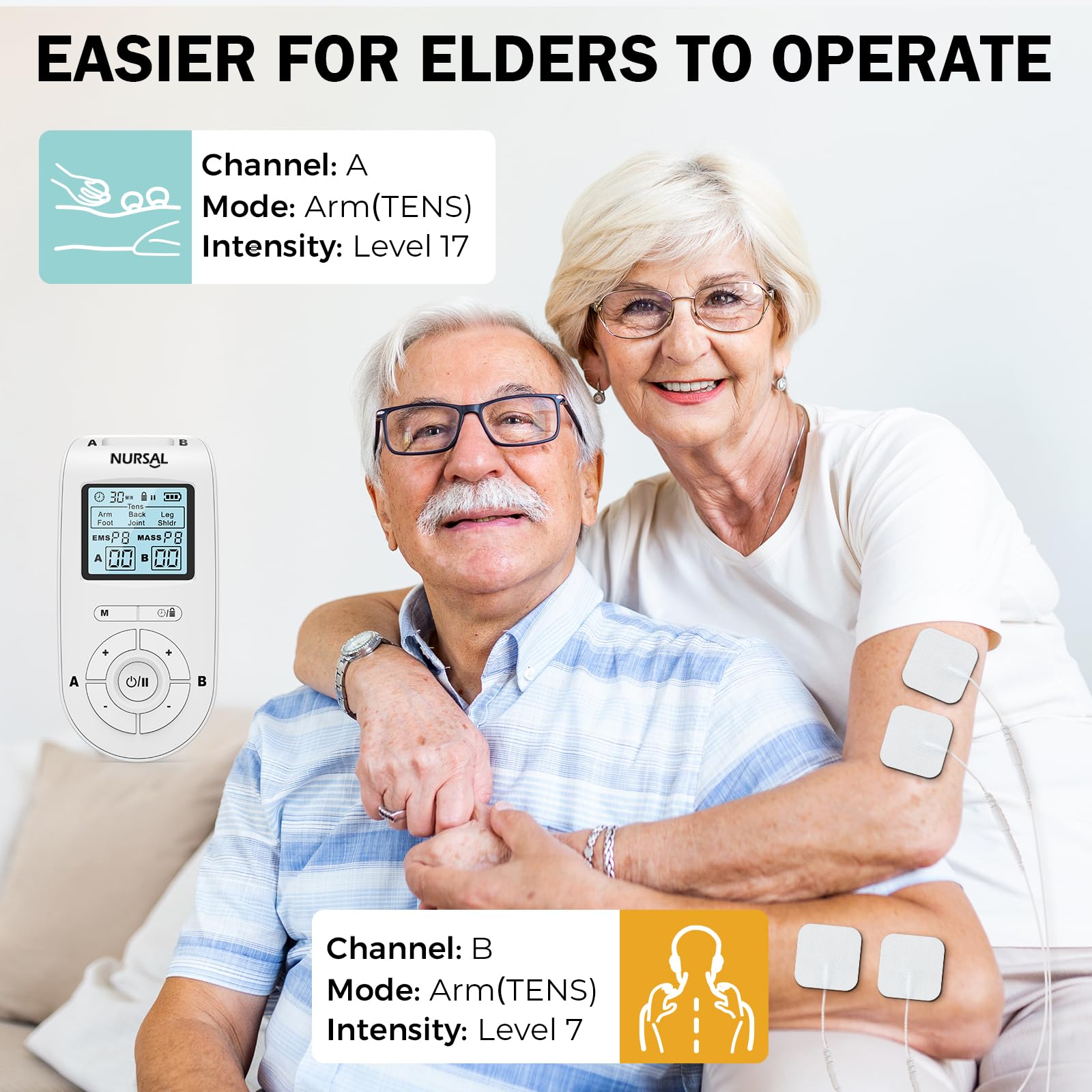 NURSAL 3-in-1 TENS Unit Muscle Stimulator Machine with Dual Channel EMS, 40 Intensity Levels for Pain Relief Therapy - Portable Electronic Pulse Massager for Back, Neck, Shoulder & Muscle Recovery at Home or Gym