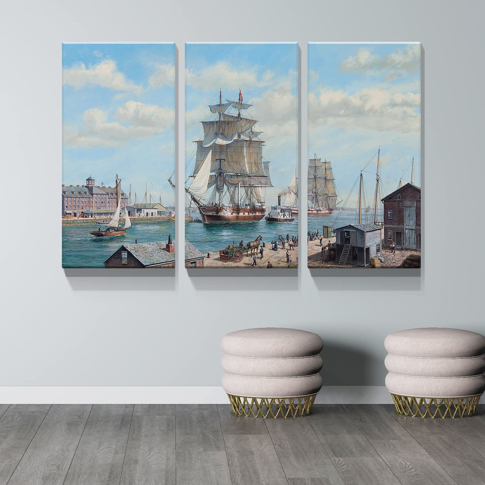 Denozer 3 Panel Canvas Wall Art - Modern Nordic Style Sailboat Ocean Landscape Painting - Ready to Hang Home Decor (24