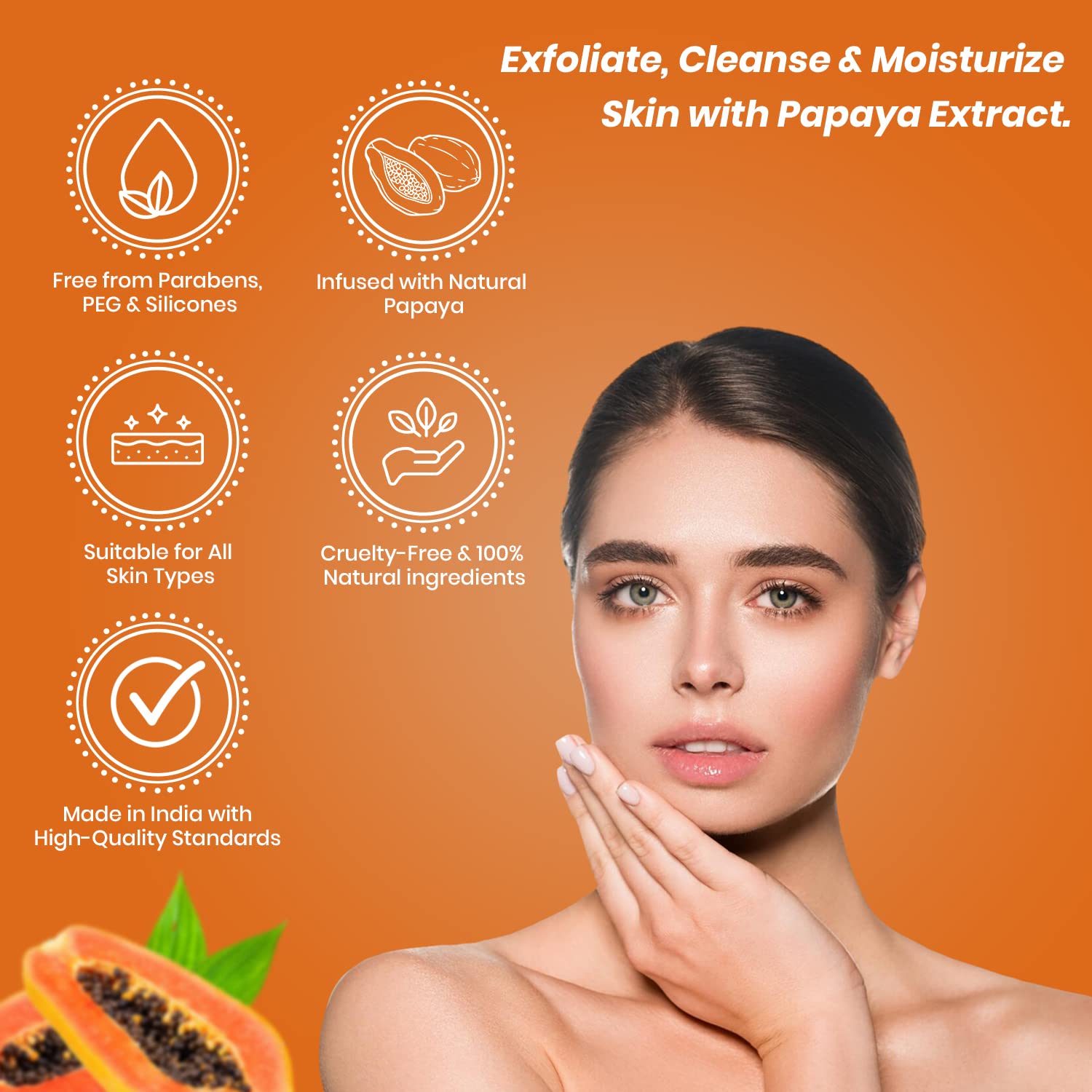 Essencia Papaya Face Wash - Deep Cleansing, Exfoliating & Hydrating Facial Cleanser | Paraben-Free, Silicone-Free | For Men & Women (100ml) | Perfect for Daily Skincare Routine & Acne-Prone Skin