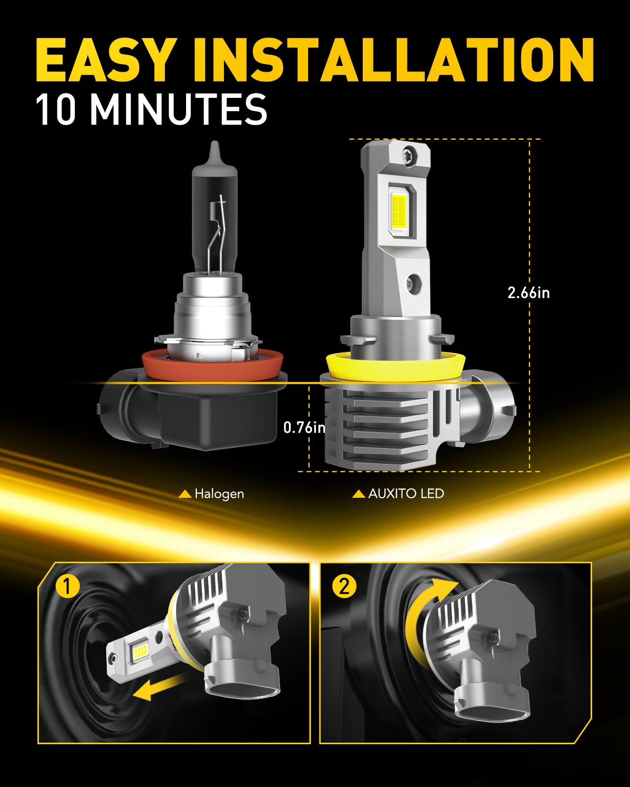 AUXITO 9005/HB3 H11/H8/H9 LED Bulb Combo - 9000LM 6500K Cool White, 40W Fanless, 2 Pairs - Perfect for Car Headlights, Fog Lights & Off-Road Lighting