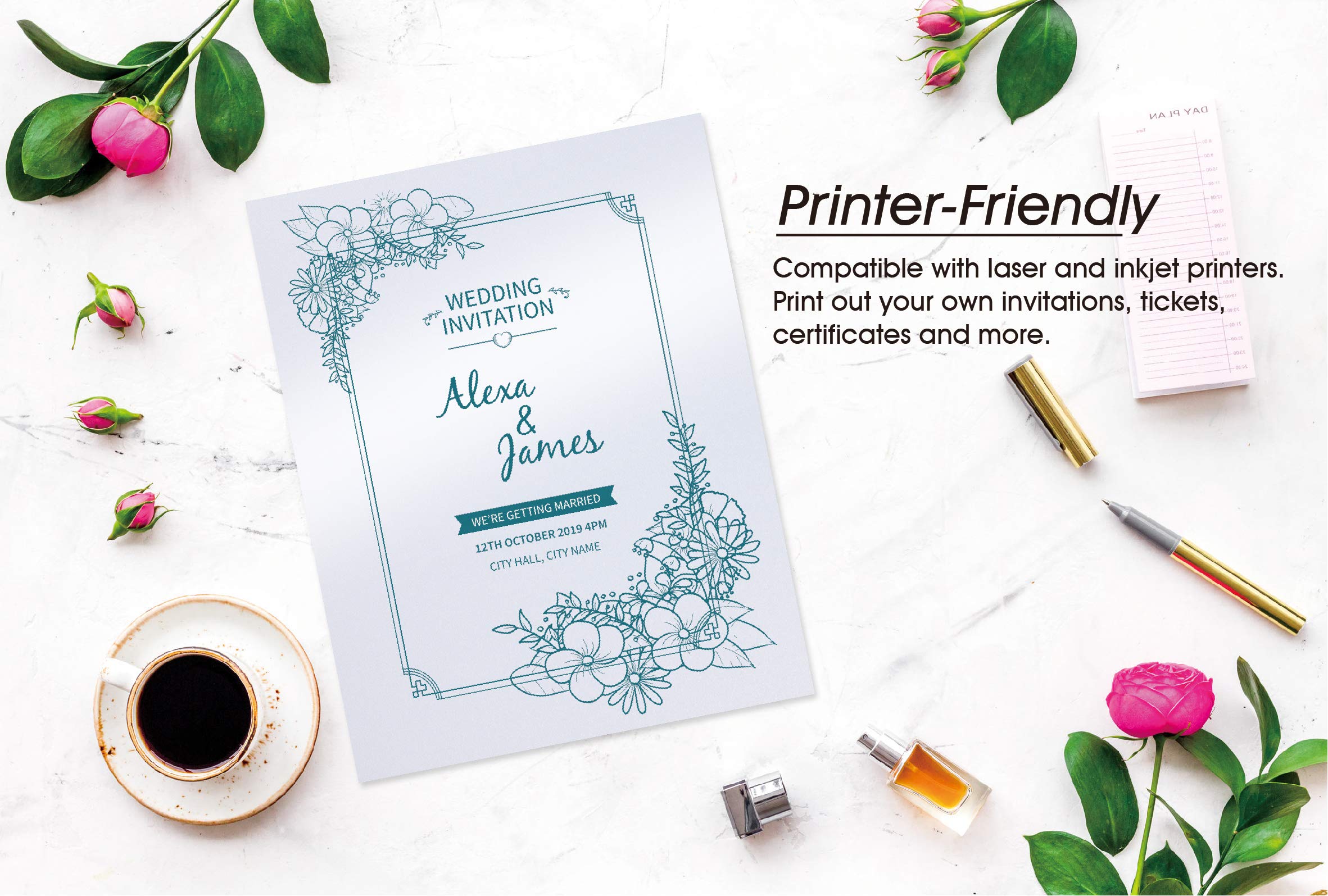 Premium White Shimmer Paper - 100-Pack Metallic Craft Paper, 120 GSM, 8.5 x 11 Inches | Perfect for Invitations, Tickets, Scrapbooking, Stationery & Printer-Friendly DIY Projects | Elegant Wedding, Party & Gift Wrapping Supplies