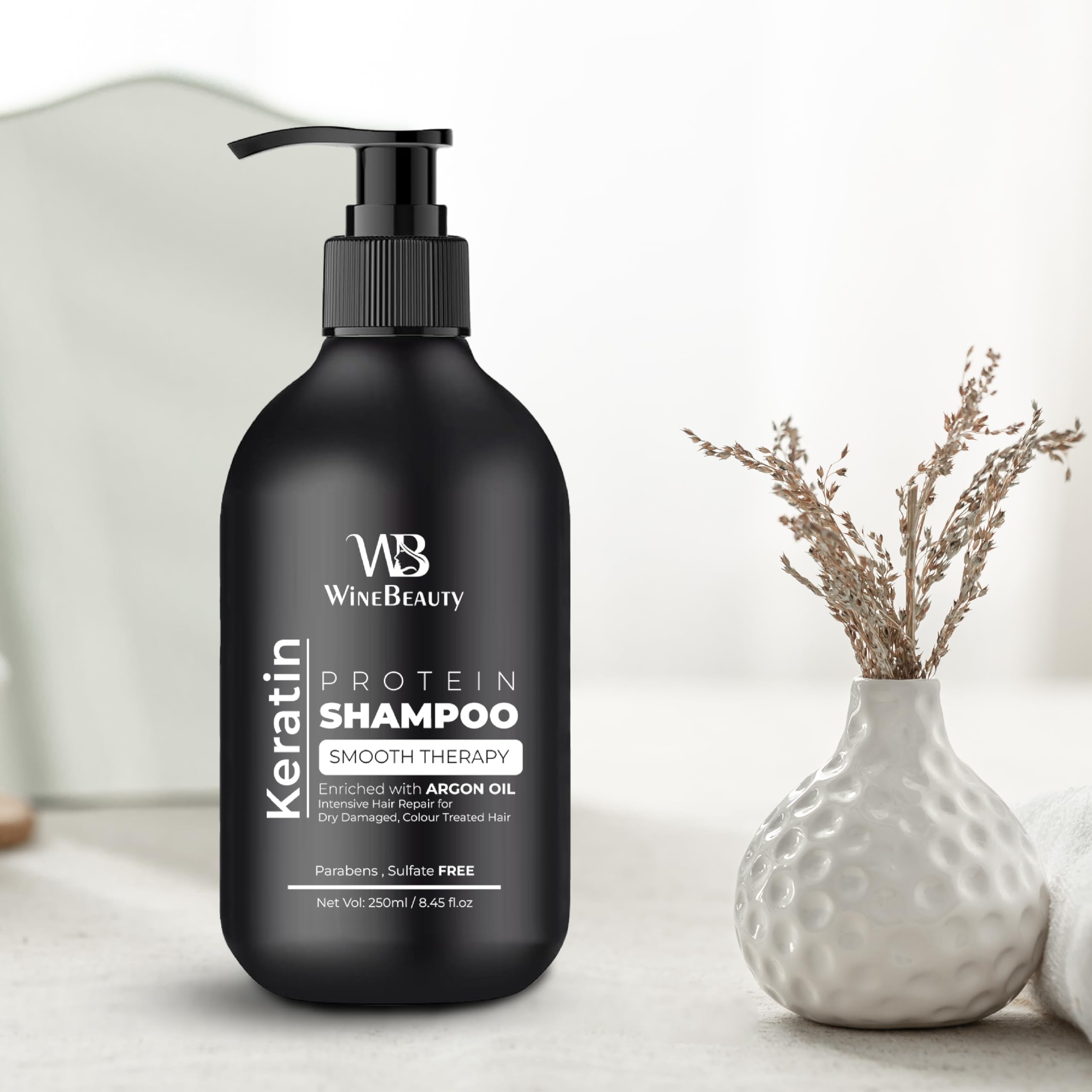 WineBeauty Repair Remedy Sulfate & Paraben Free Shampoo with Keratin & Argan Oil - 250ml | Damaged Hair Treatment for Dry, Frizzy Hair | Salon Quality Hair Care for Women & Men