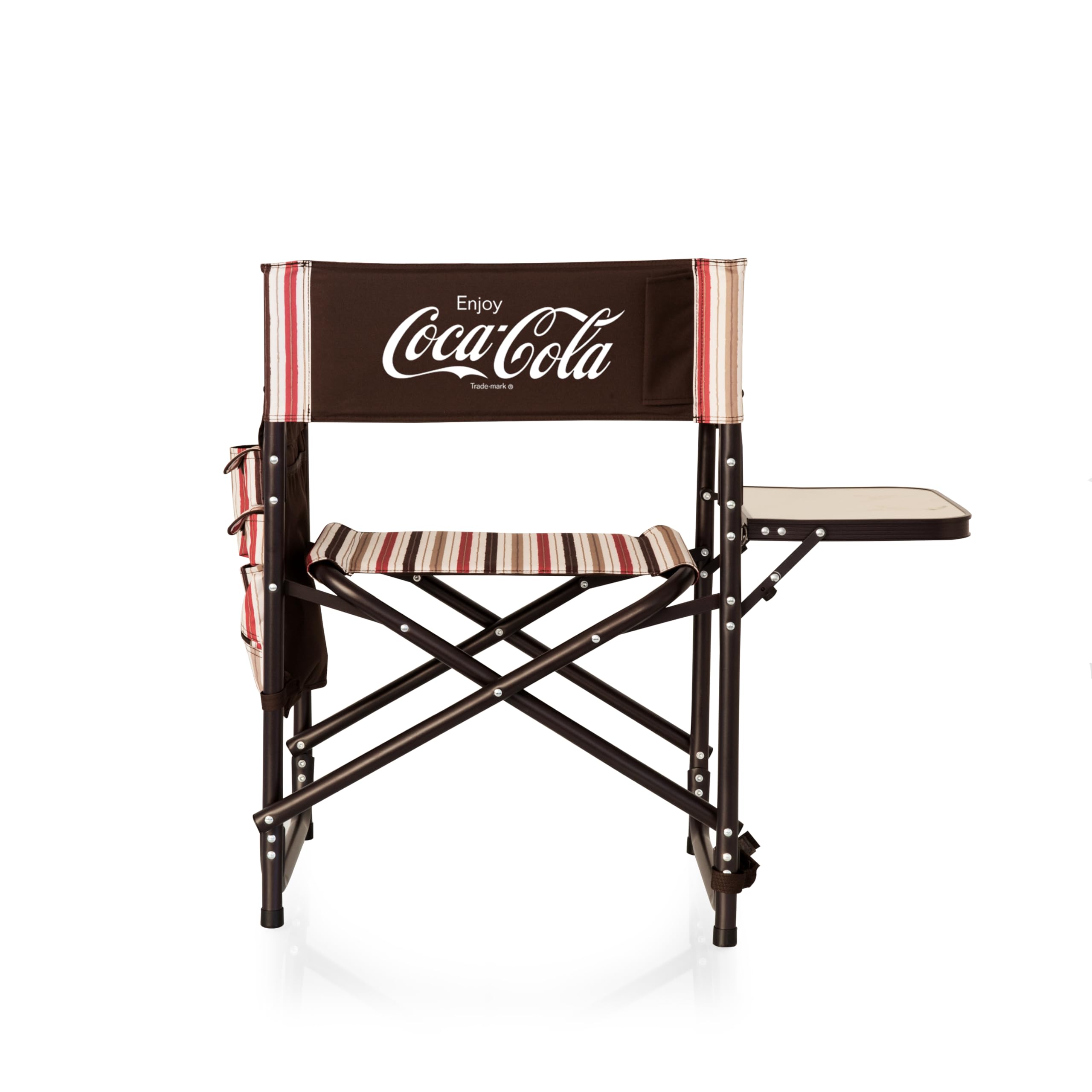 Picnic TIME Coca-Cola Sports Chair with Side Table - Portable Beach & Camp Chair for Adults, Folding Lawn Chair for Outdoor Events (Red) - Perfect for Picnics, BBQs, Concerts & Tailgating