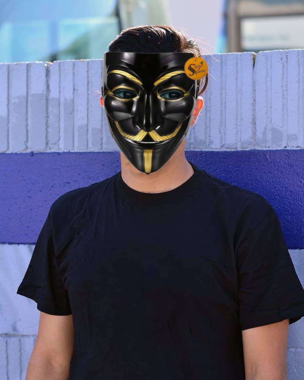 V for Vendetta Anonymous VIP Edition Sage Square Black Vendetta Face Mask - Perfect Fit Cosplay Mask for Halloween, Protests & Movie Costumes | Fawkes Guy Fawkes Mask