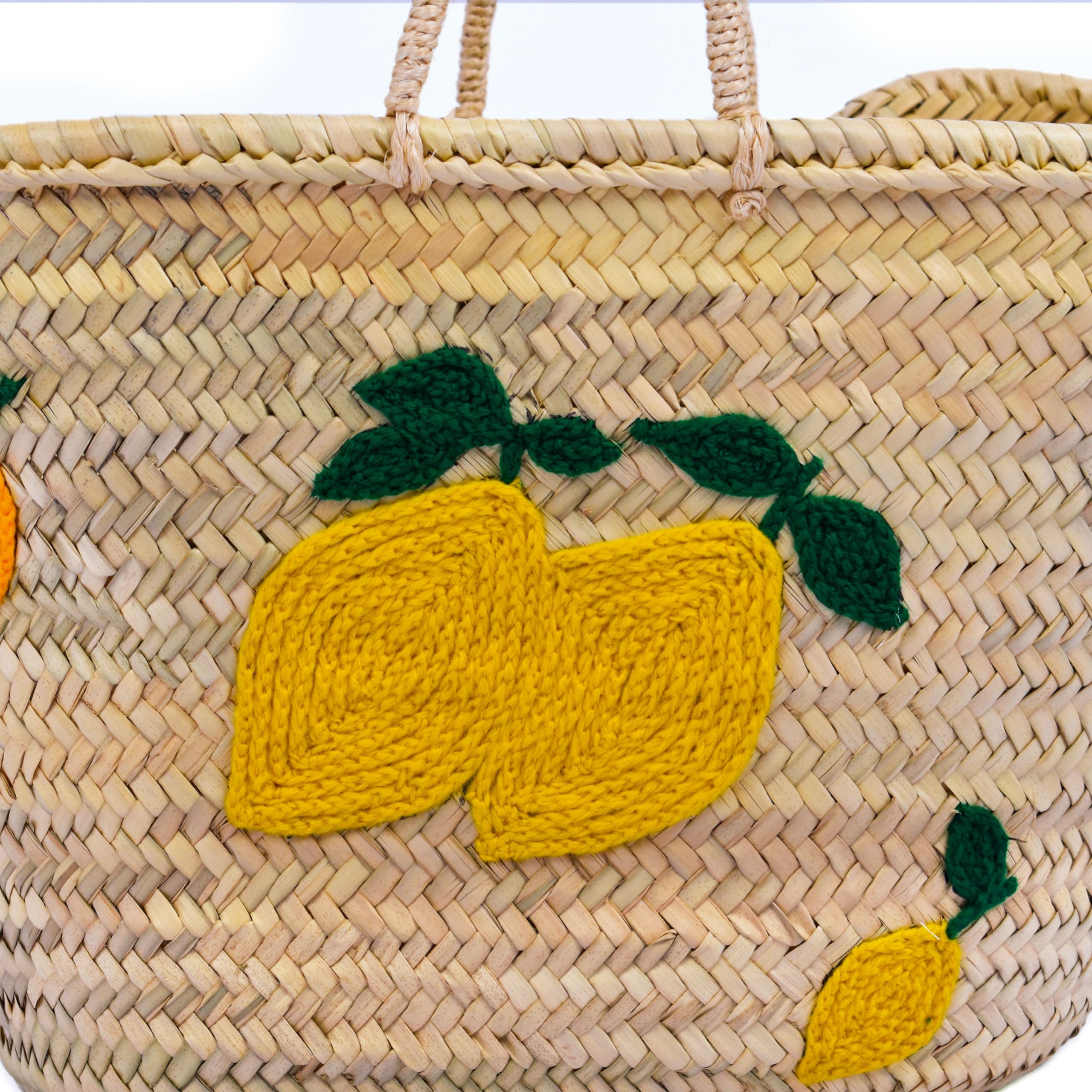 Italian-Inspired Lemon Print Woven Straw Beach Tote Bag for Women - Large Summer Vacation Beach Bag with Vibrant Colors - Perfect for Beach Trips, Poolside Lounging, and Outdoor Picnics