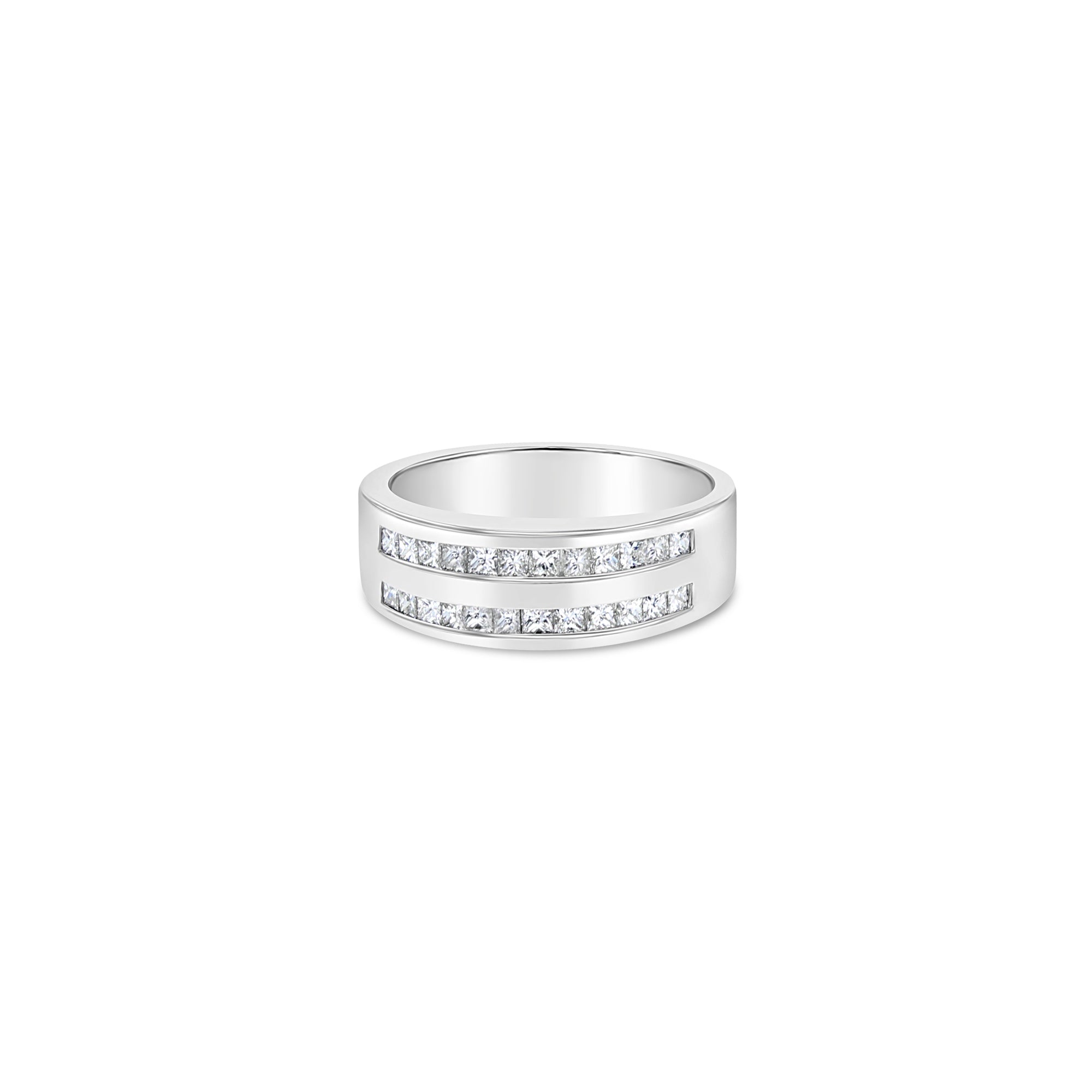 Double Row Diamond Princess Cut Channel Set Wedding Band Ring for Women - Elegant Bridal Jewelry for Engagement, Anniversary & Special Occasions