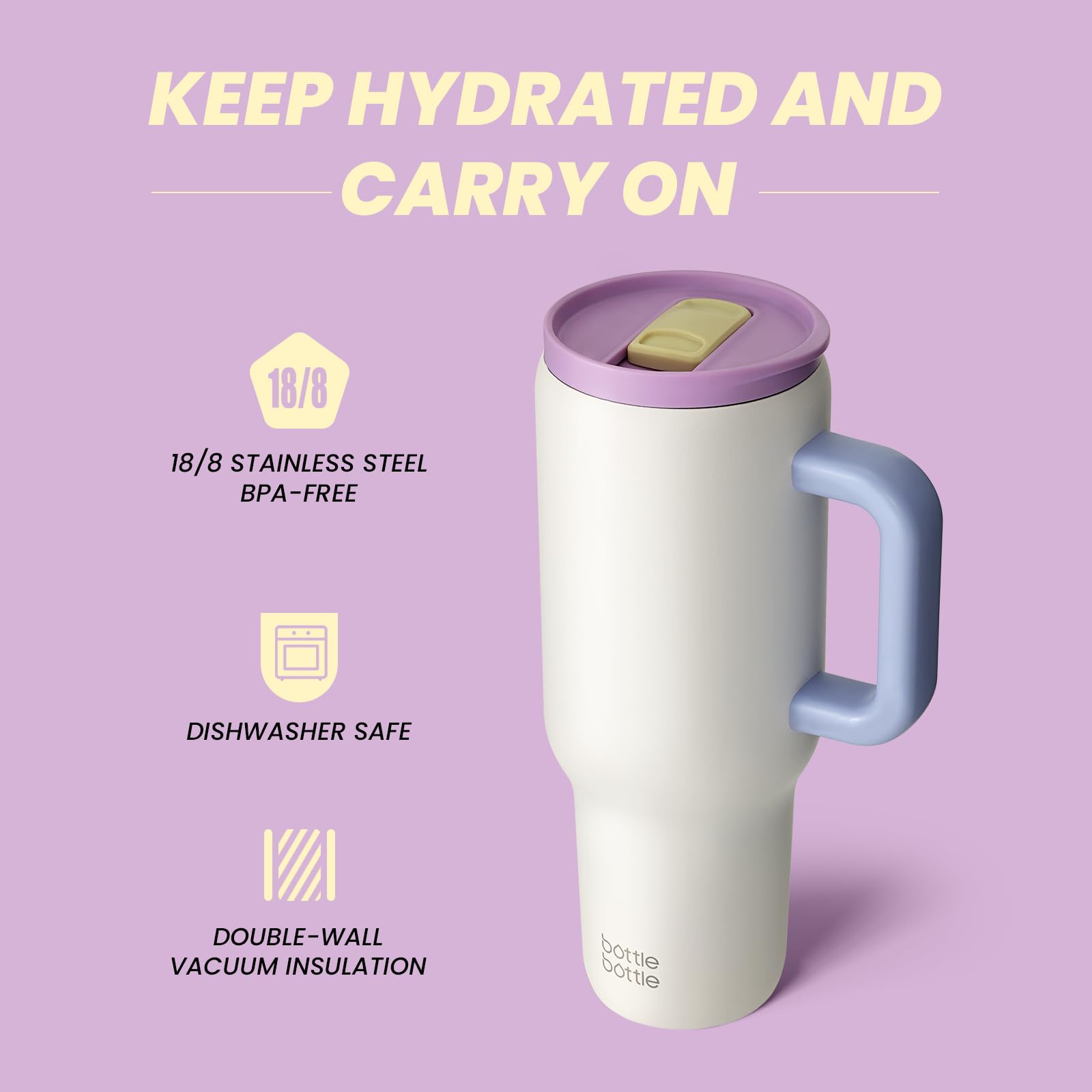 40 oz Stainless Steel Vacuum Insulated Tumbler with Handle & Straw - Leakproof Travel Mug for Coffee, Tea, Water - Perfect for Office, Gym, Camping & Outdoor Activities - Great Gift Idea for Birthdays & Holidays