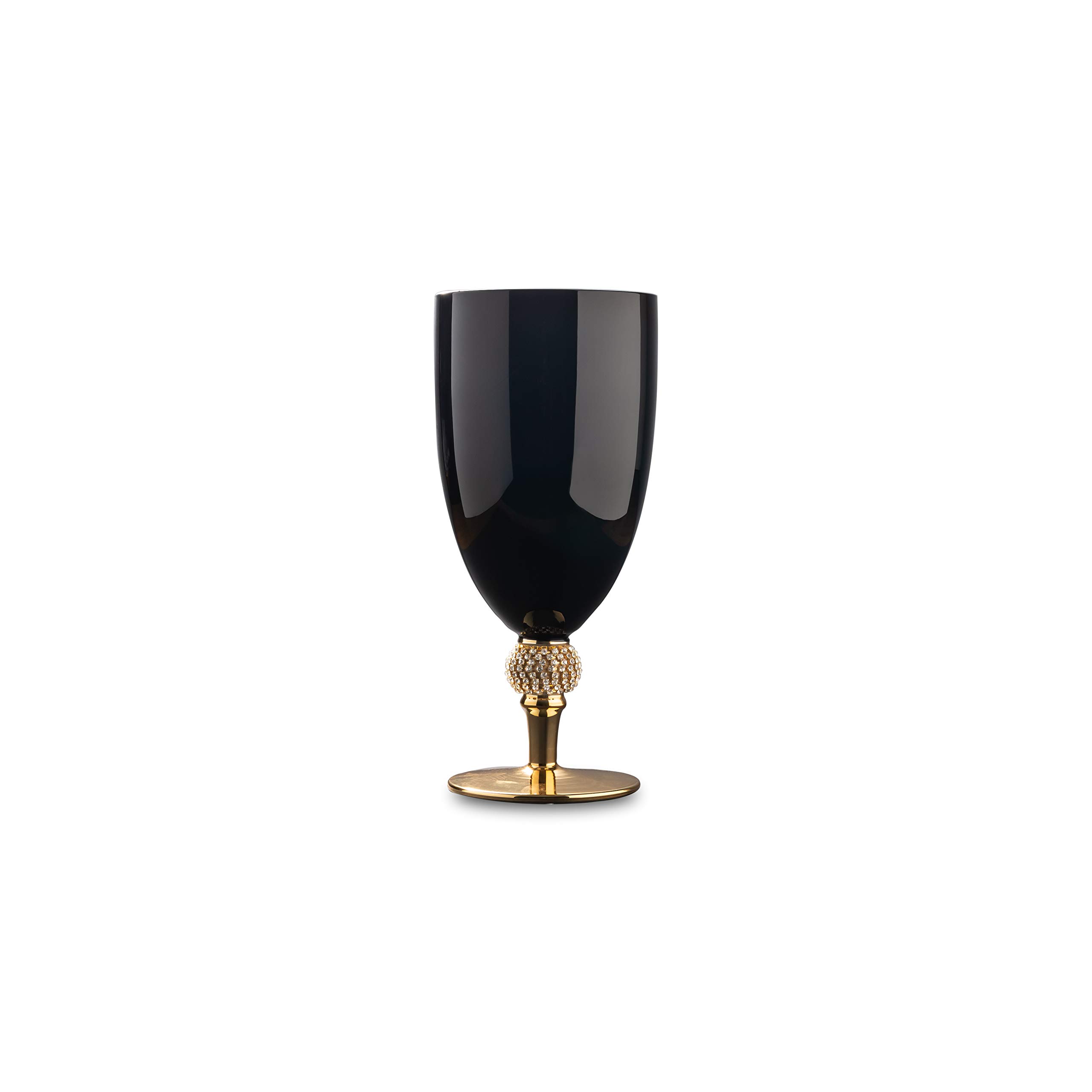 Vikko Décor Black and Gold Wine Glass Goblets | Set of 12 Large 18oz Cups – Elegant Diamond Accent Design – Thick Durable Crystal Glass – Dishwasher Safe – Perfect for Weddings, Parties & Fine Dining (7.8” x 3.5”)