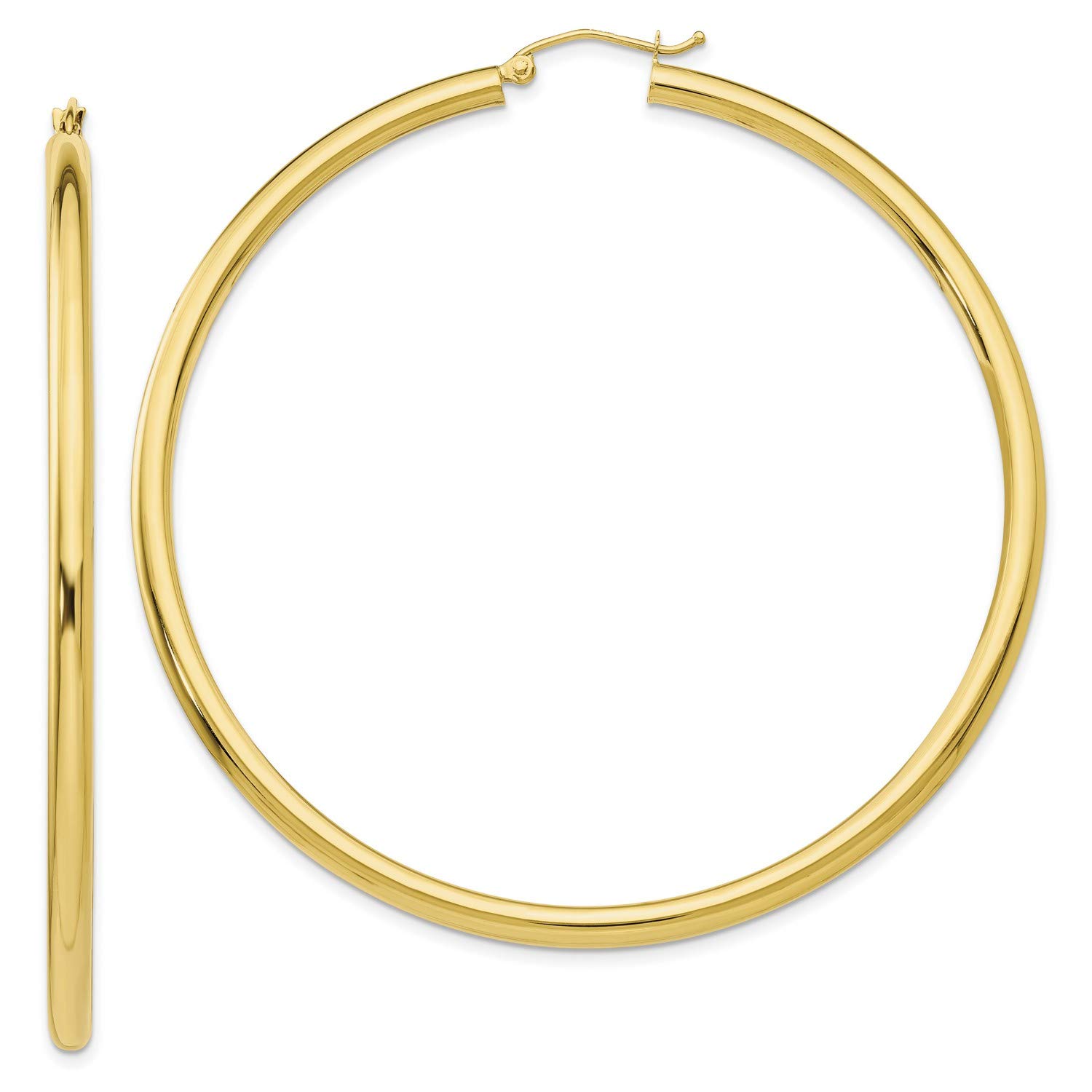 10K Yellow Gold 3mm Classic Round Hoop Earrings for Women - 60x3mm Dainty Everyday Studs - Perfect for Work, Date Night & Special Occasions