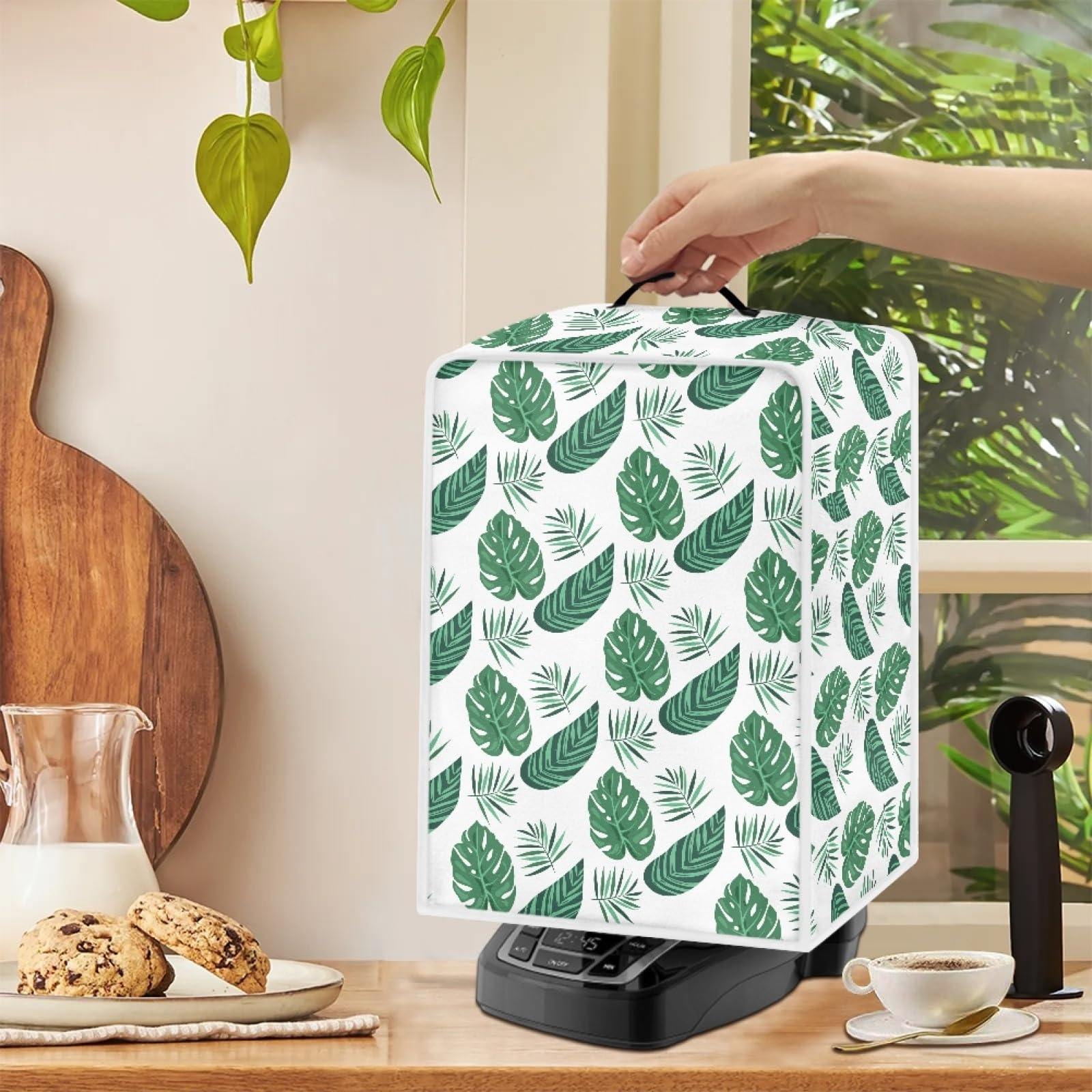 Waterproof Green Palm Coffee Maker Cover - Dustproof Protective Cover for Countertop Appliances with Top Handle | Perfect for Kitchen, Office & RV Use