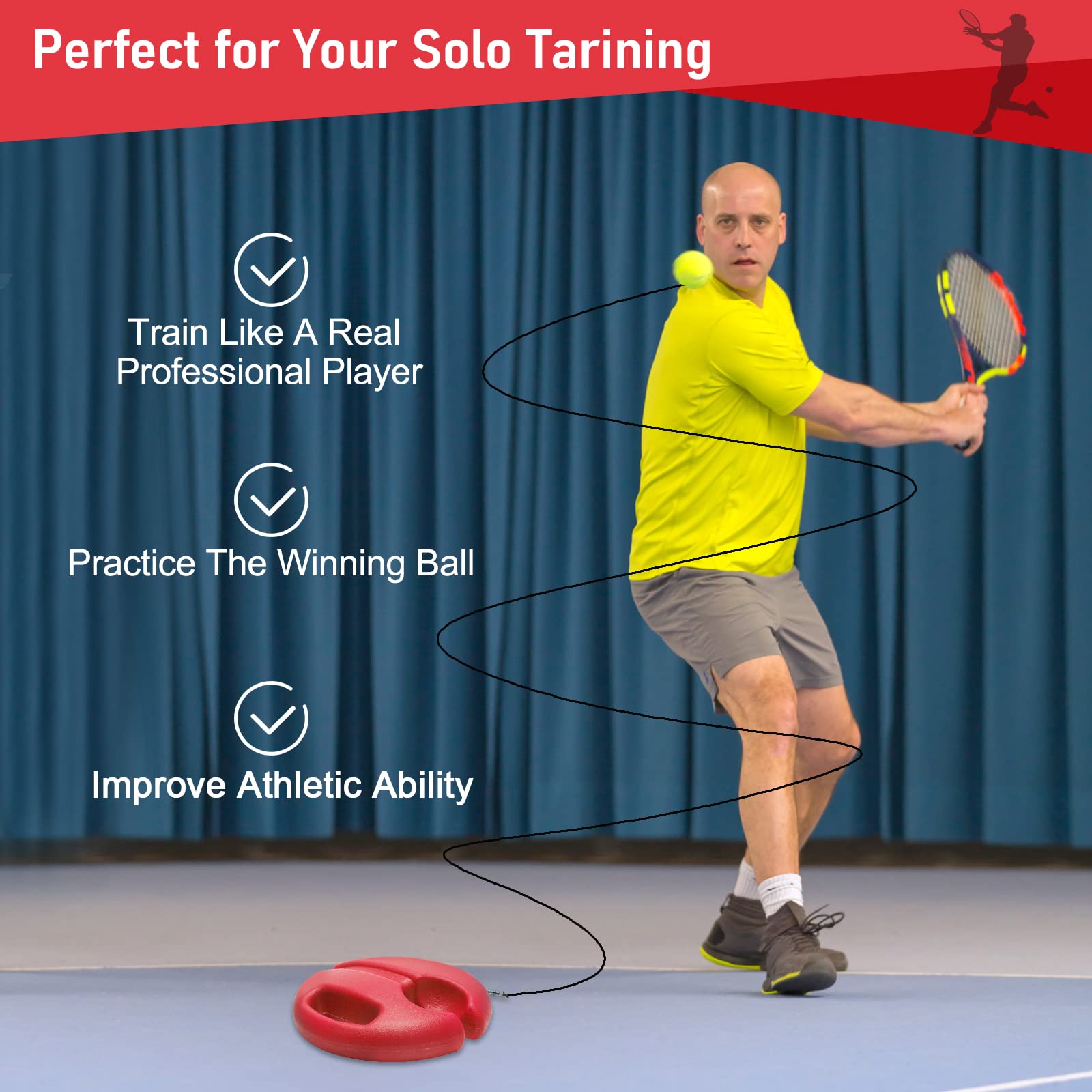 Solo Tennis Trainer Rebound Ball with String - Portable Tennis Practice Equipment for Self-Training | Includes 3 Tennis Balls & Elastic Strings | Perfect for Beginners & Adults | Indoor & Outdoor Use