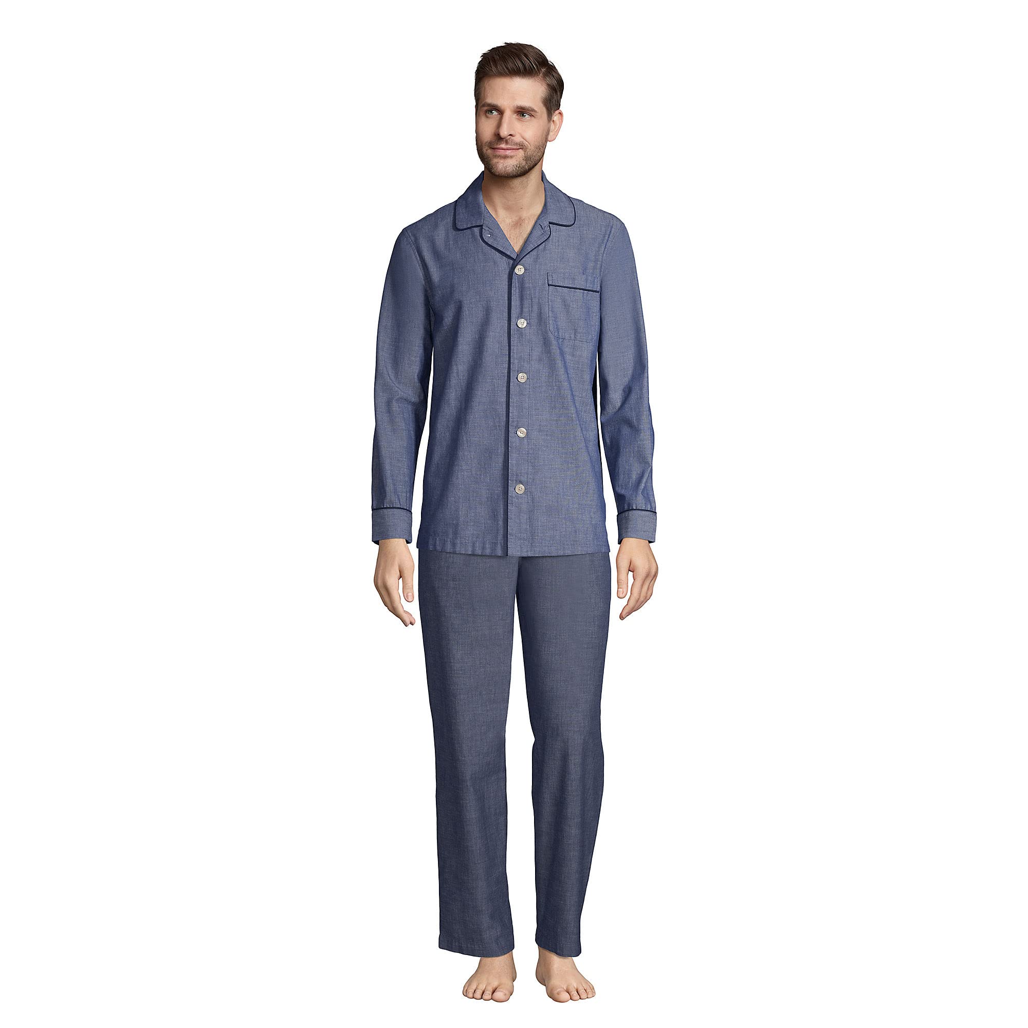 Lands' End Men's Comfortable Essential Pajama Shirt - Soft Cotton Sleepwear for Relaxing at Home or Lounging