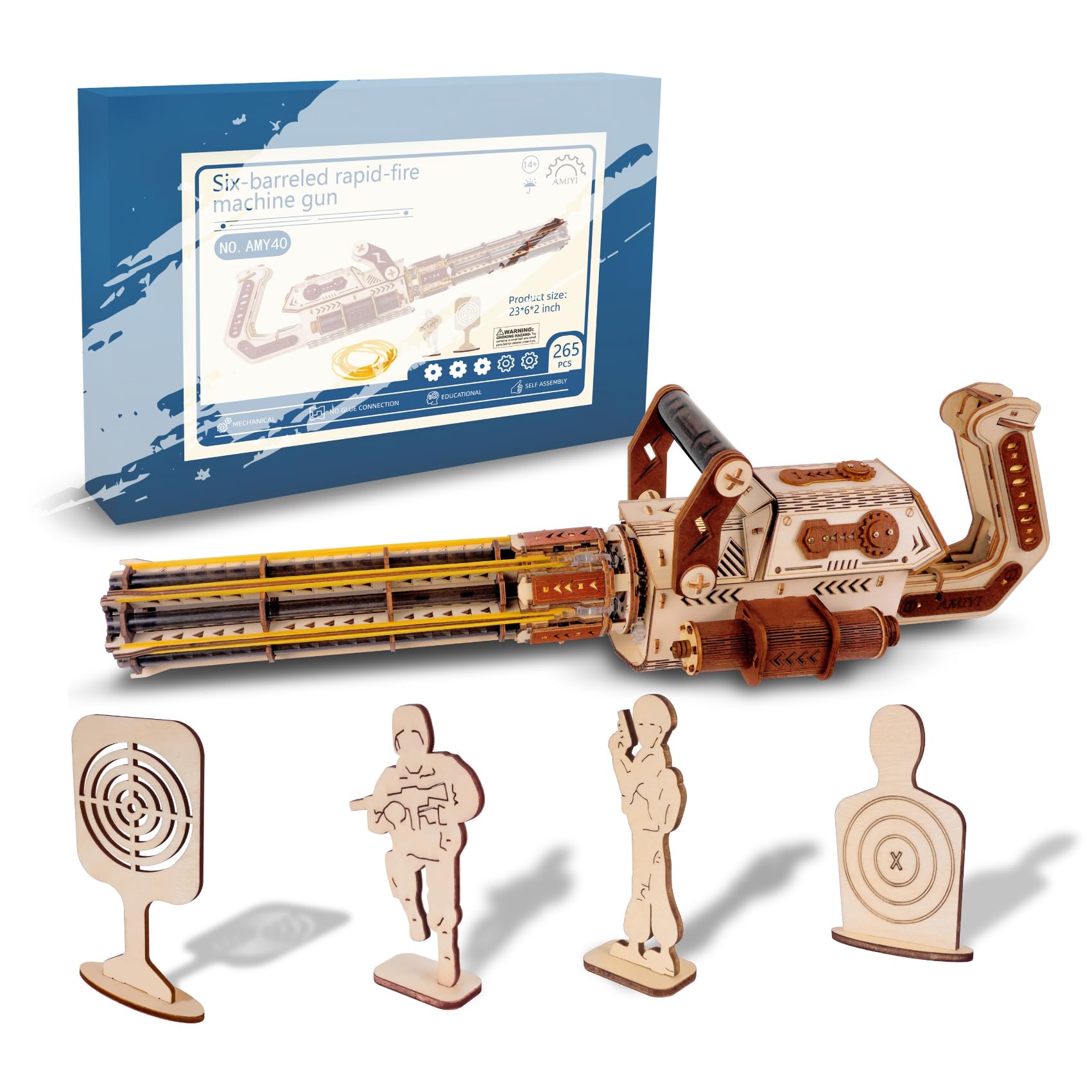 3D Wooden Gatlin Gun Puzzle for Adults - DIY Rubber Band Toy Gun Model Kit, Creative Gift for Men & Woodworking Enthusiasts | Fun Home Decoration & Stress Relief Activity
