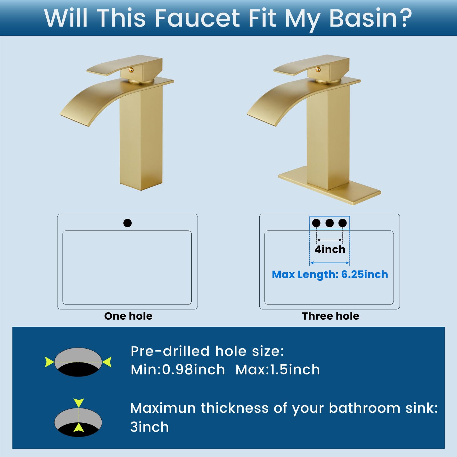 Brushed Gold Waterfall Bathroom Faucet - Single Handle Sink Tap for Vanity & RV Use