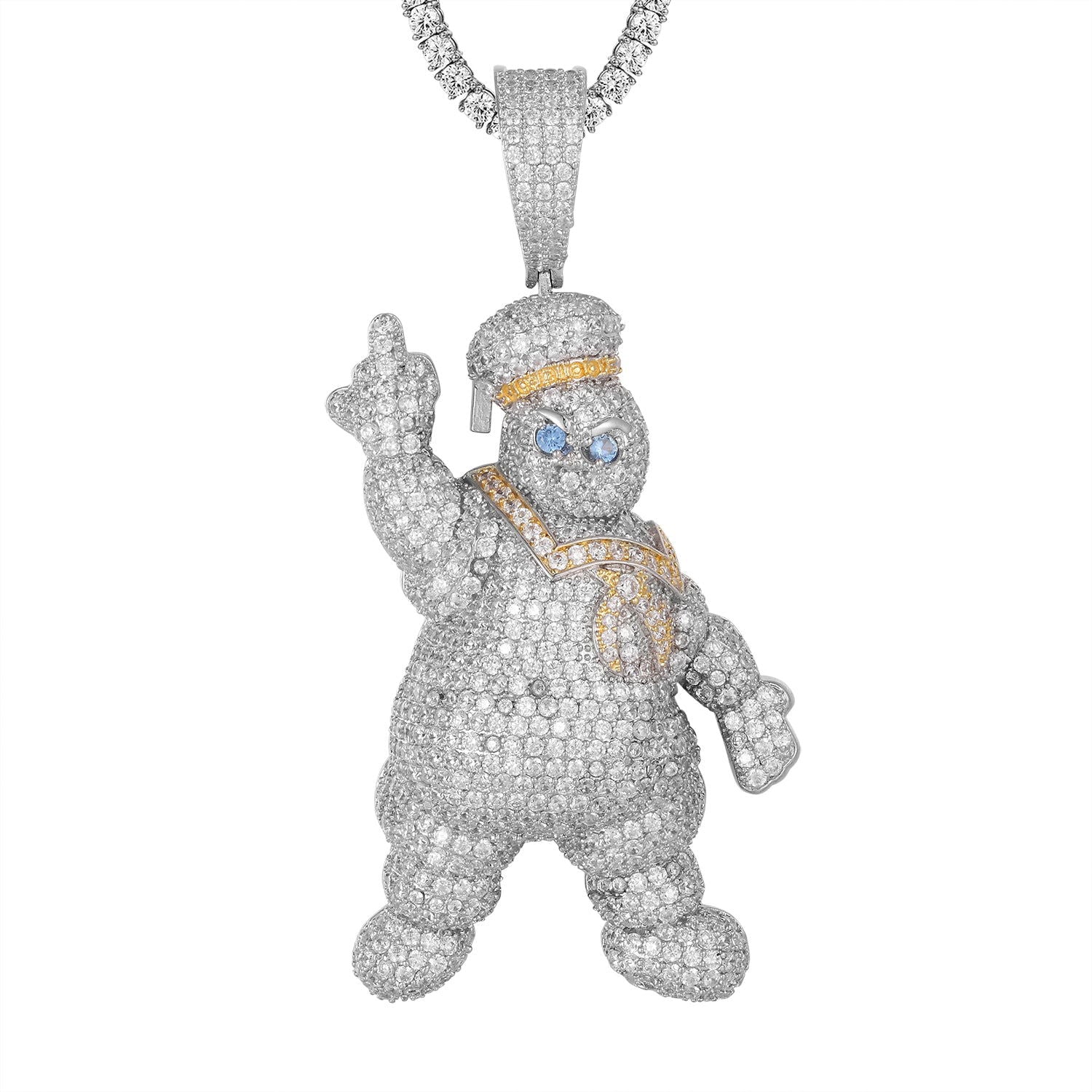 Custom Icy Doughboy Chef Bling Middle Finger Pendant for Men - Hip Hop Jewelry & Urban Fashion Accessory - Perfect for Rappers, Chefs, and Streetwear Enthusiasts