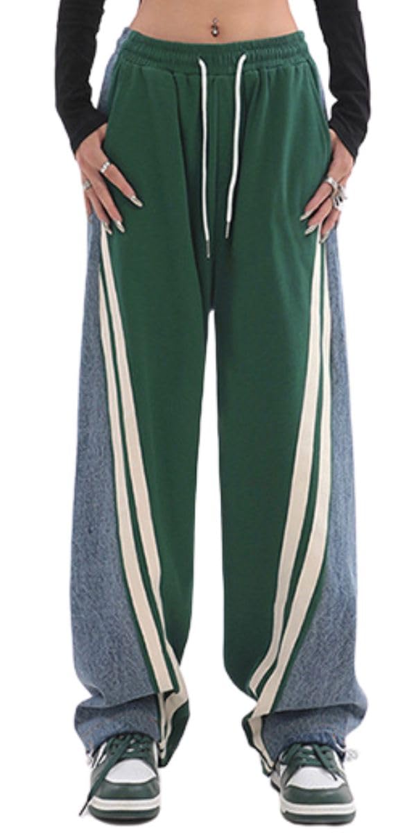 Trendy Women's High Waist Patchwork Jeans - Y2K Style Color Block Wide Leg Denim Pants with Side Stripes | Perfect for Casual Outfits, Streetwear & Retro Fashion Looks