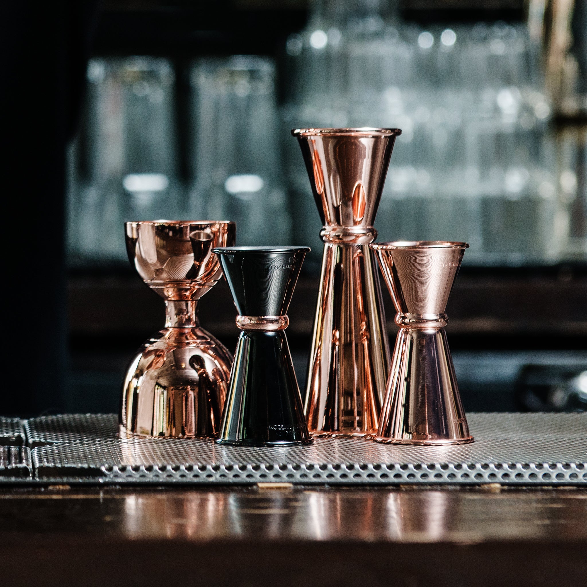 Premium Japanese Style Jigger - Gunmetal Black & Copper Plated Ring - ½oz & ¾oz Dual Measurement - Perfect for Cocktail Making, Bartending & Home Bar Use
