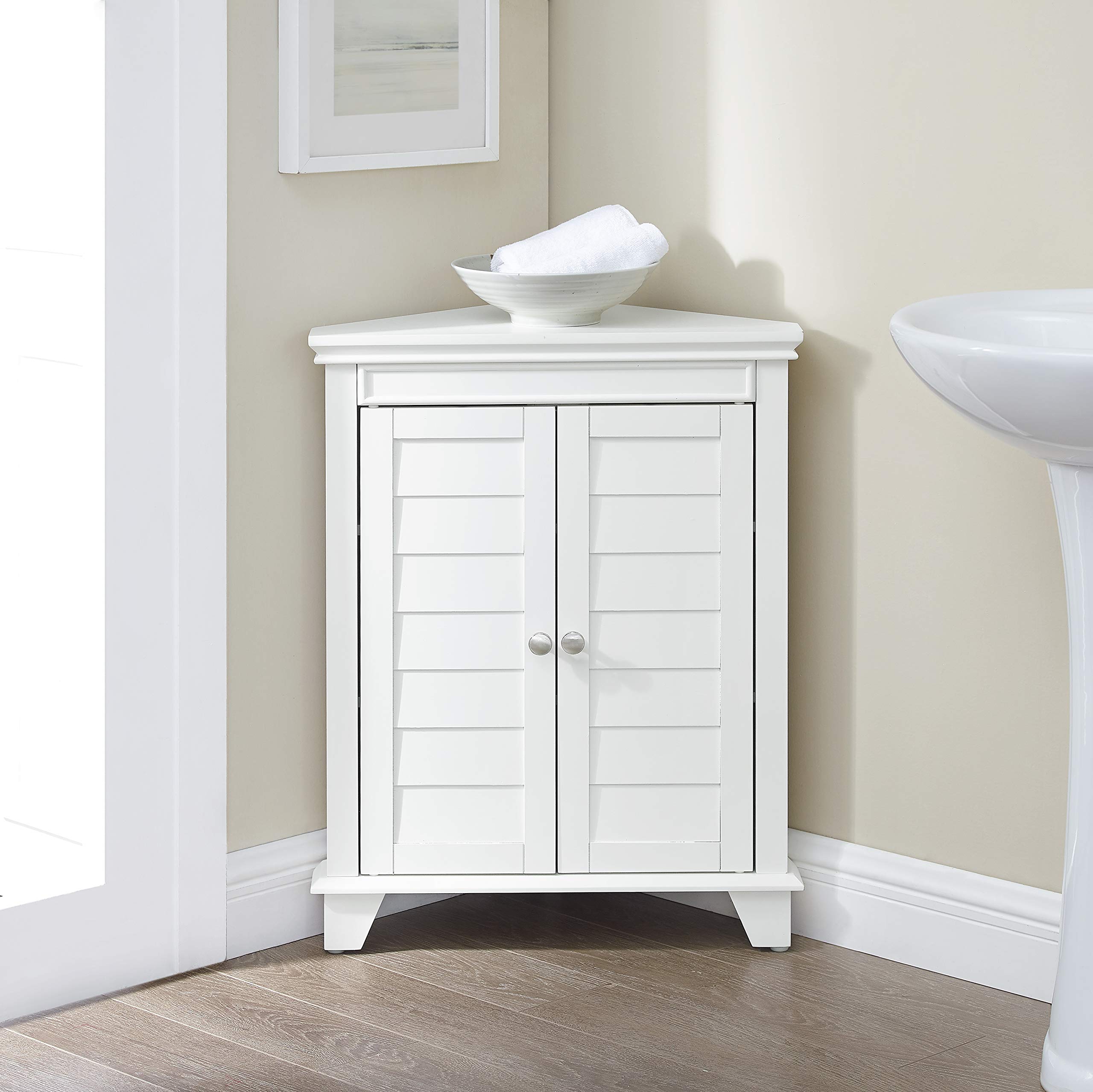 Crosley Lydia White Corner Storage Cabinet with Shelves - Bathroom Organizer & Home Decor for Small Spaces, Bedroom, Living Room, Entryway