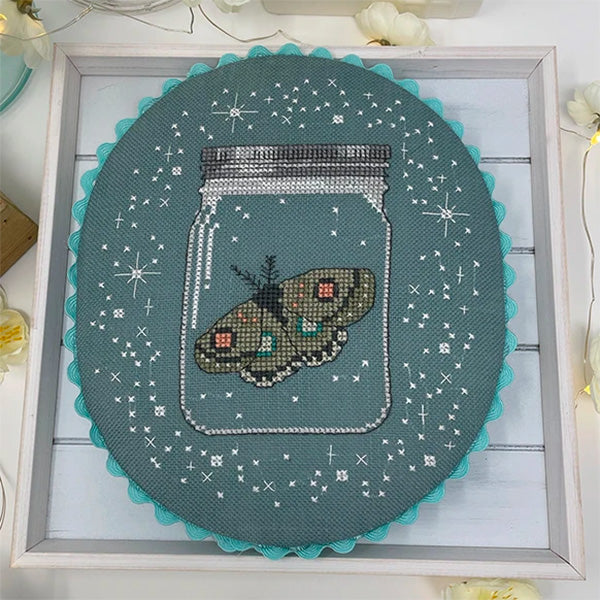 DIY Mason Jar Moth Cross Stitch Kit - Printable PDF Pattern for Beginners & Advanced Stitchers - Home Decor & Gift Idea for Nature Lovers