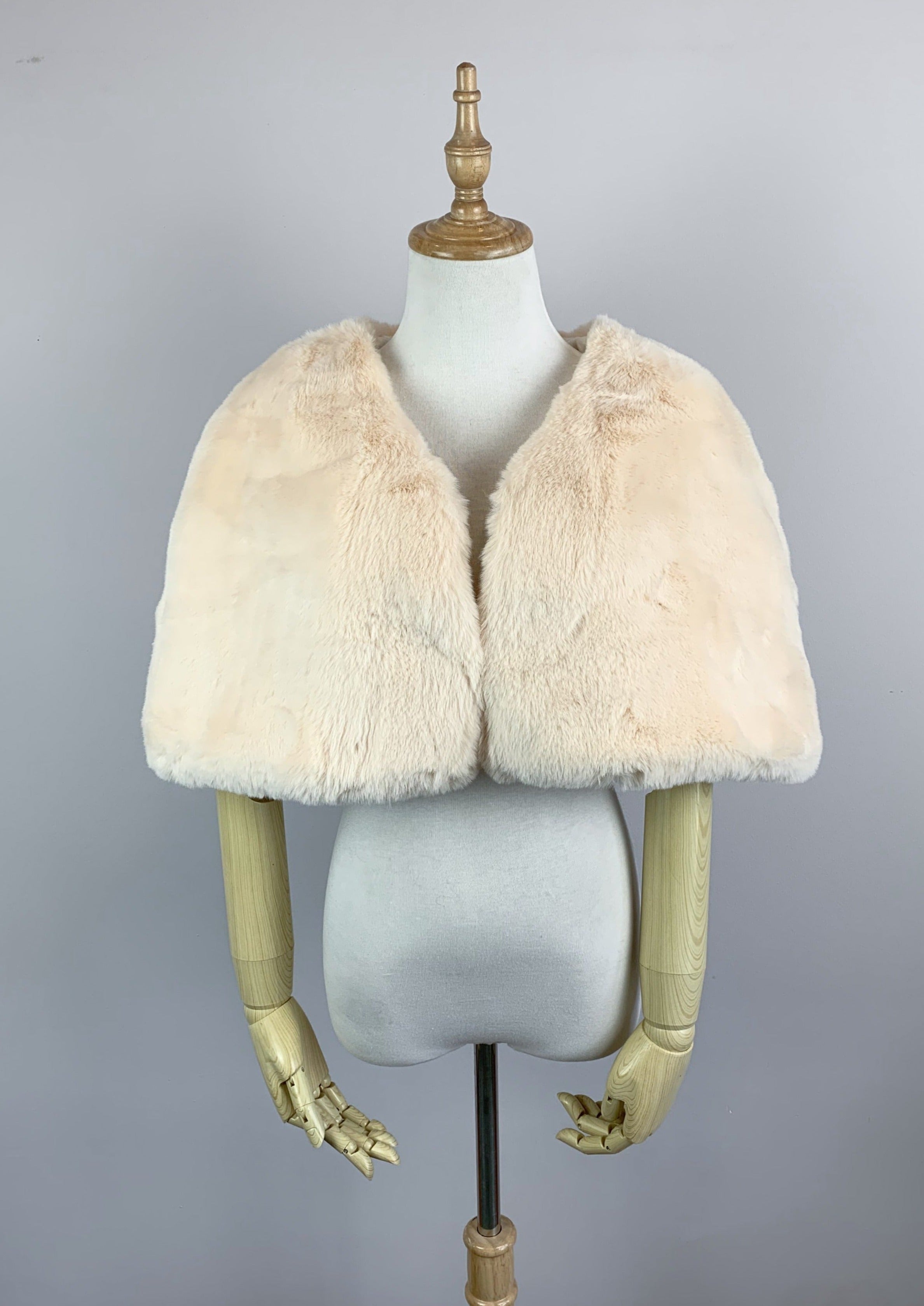 Elegant Champagne Faux Fur Wedding Cape - Georgina Cha05 Bridal Shawl for Winter Weddings & Photo Shoots