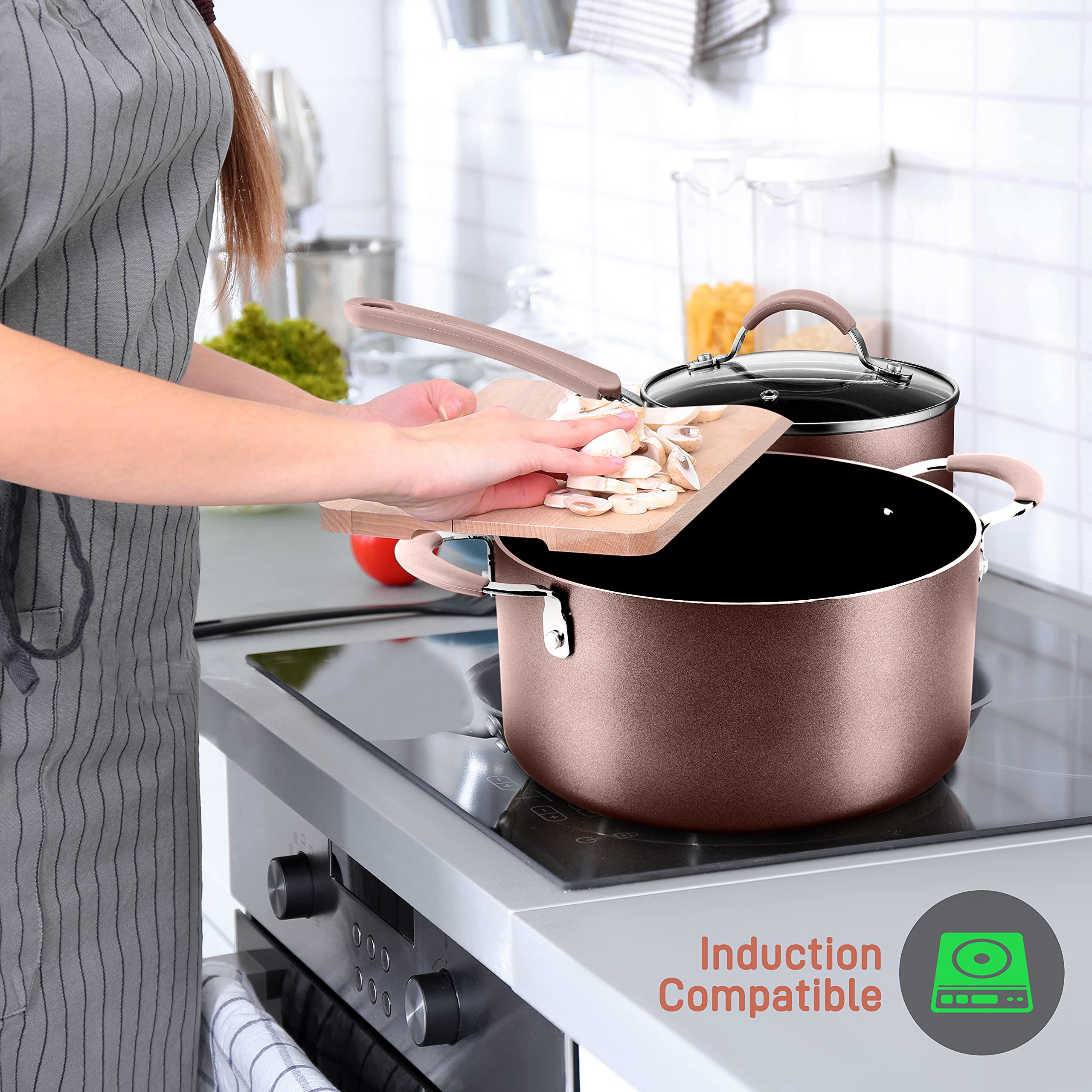 NutriChef 14-Piece Non-Stick Kitchen Cookware Set - Premium Pots & Pans for Cooking, Frying & Boiling - Perfect for Home Chefs & Everyday Meal Prep