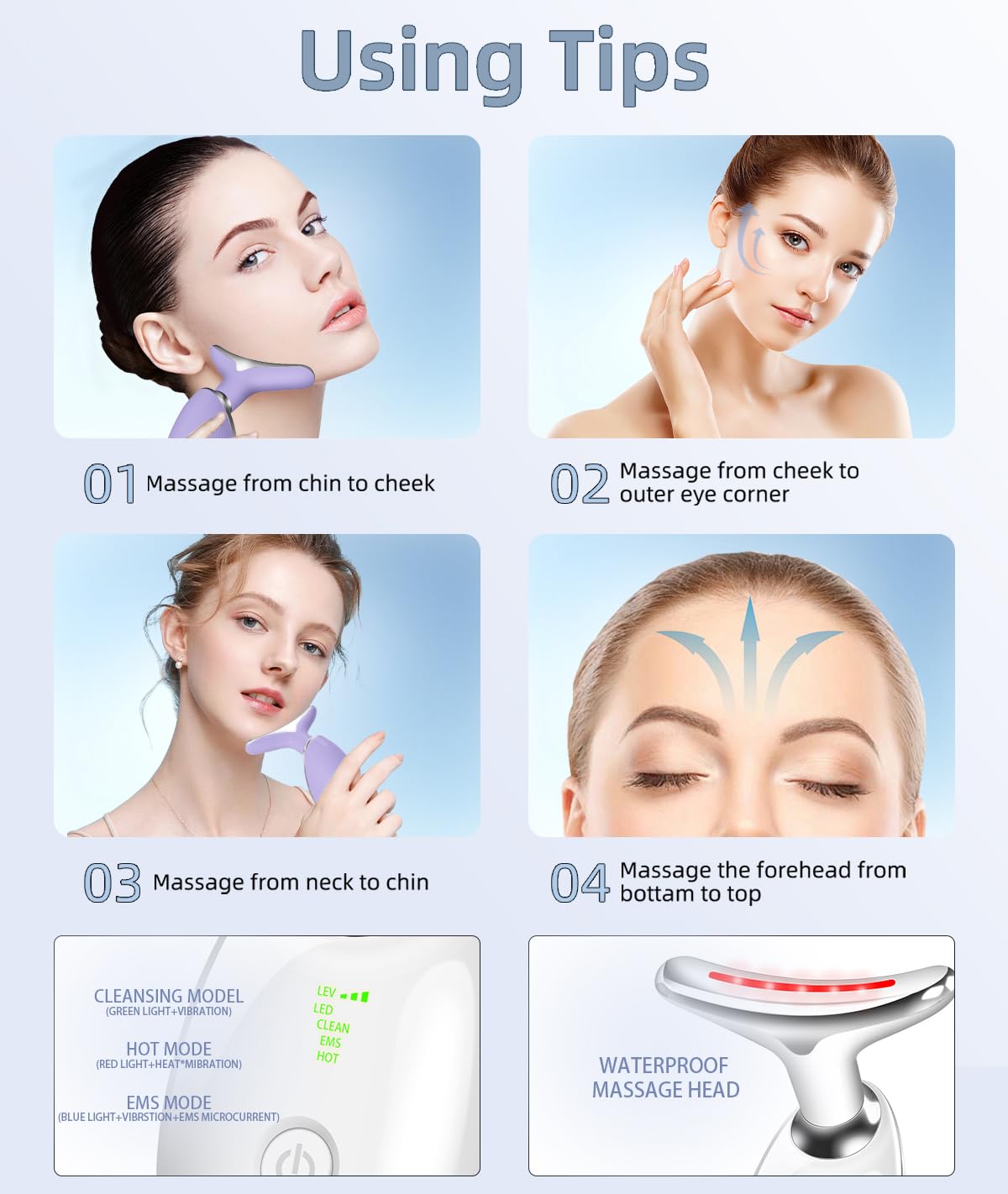 7-in-1 Red Light Therapy Facial Massager for Wrinkle Removal & Skin Rejuvenation - Micro-Glow Neck and Face Massage Device for Anti-Aging Skin Care (Beige) | Perfect for Home Spa & Daily Skincare Routine