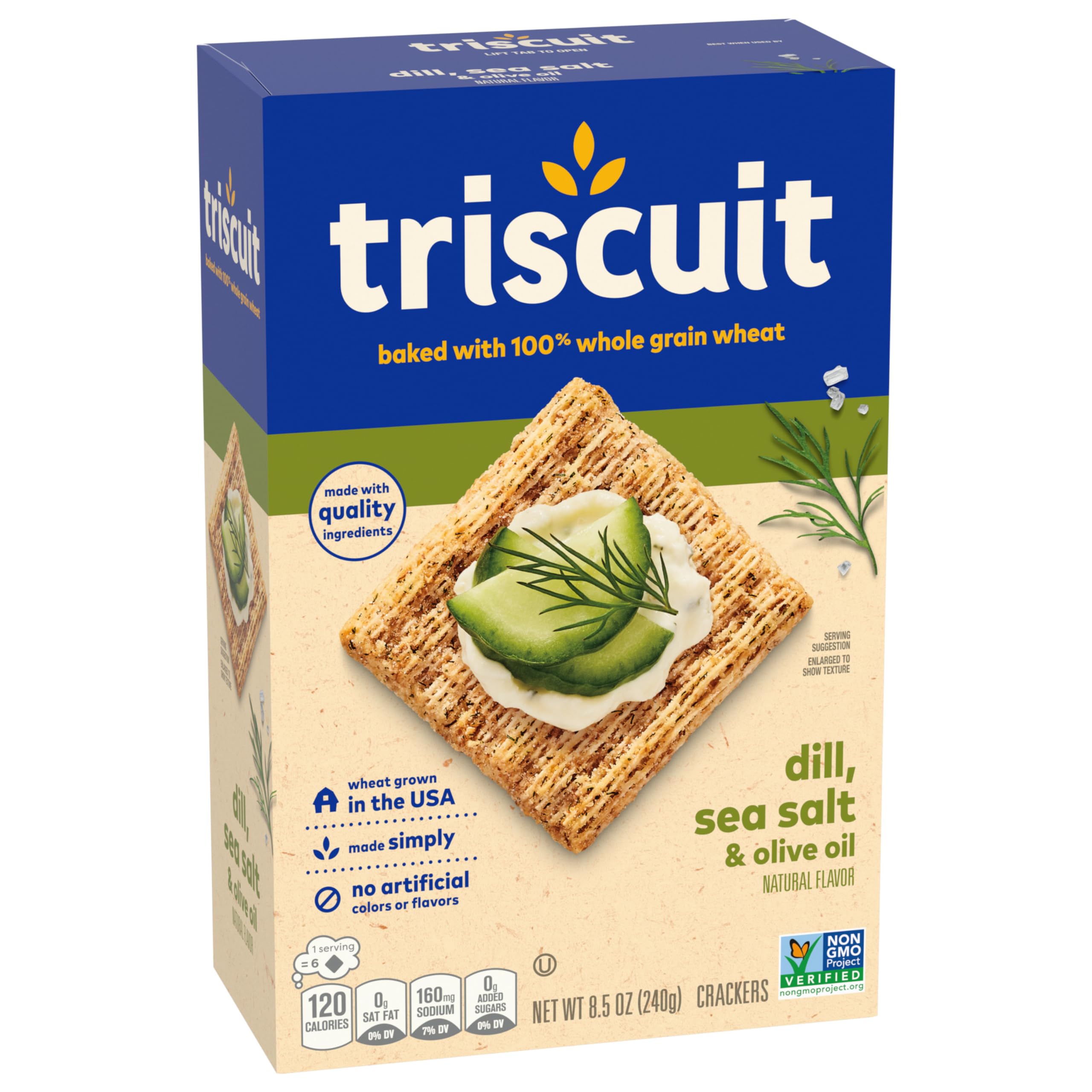 Triscuit Whole Grain Wheat Crackers - Dill, Sea Salt & Olive Oil Flavor | Healthy Lunch Snacks & Bulk Snack Crackers | 6 Pack (8.5 oz Boxes) | Perfect for Office, School & Picnic Snacking