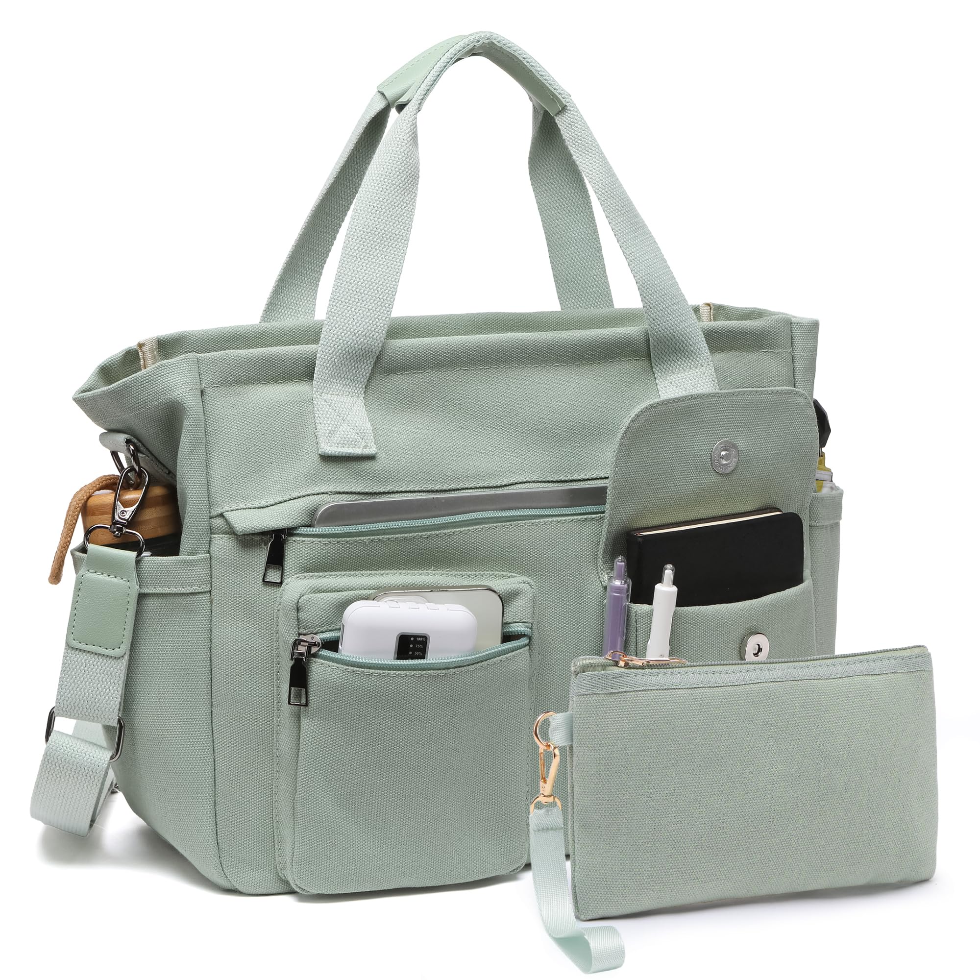 2Pcs Large Canvas Tote Bags for Women - Durable Laptop Work Bag, Crossbody Shoulder Hobo Messenger Purse for Travel, Gym & Daily Use | Perfect for Office, Shopping & Weekend Getaways