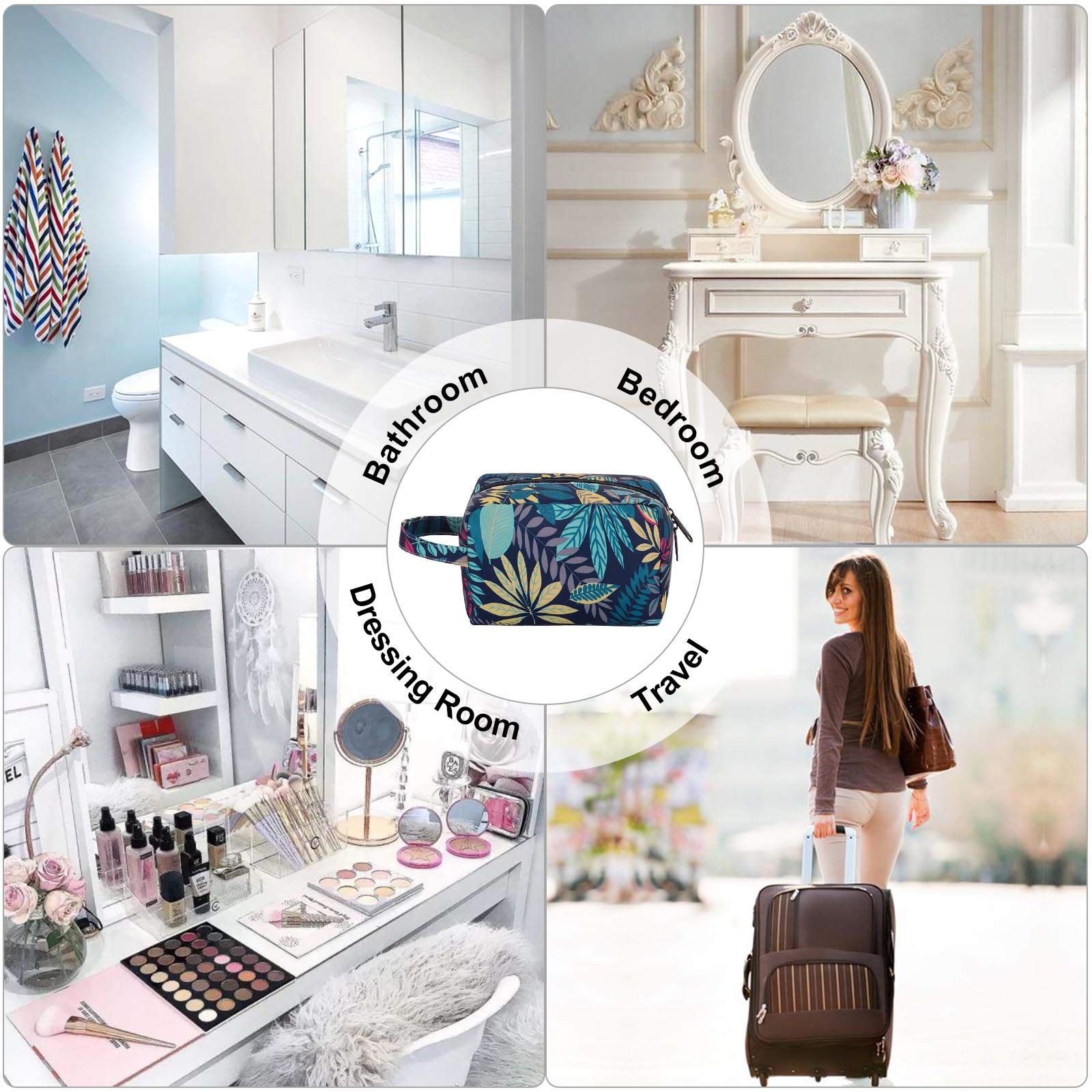 HUA ANEGL Floral Cosmetic Bag for Women - Waterproof Travel Toiletry Organizer with Zipper, Makeup Pouch Purse for Gym, Vacation & Daily Essentials Storage