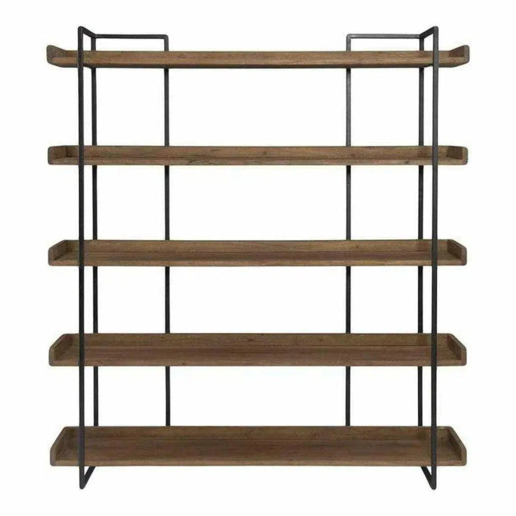 68 Inch Large Brown Industrial Bookshelf - Rustic Wooden Bookcase for Living Room, Office, or Library - Heavy Duty Storage Shelf for Books, Decor, and Display